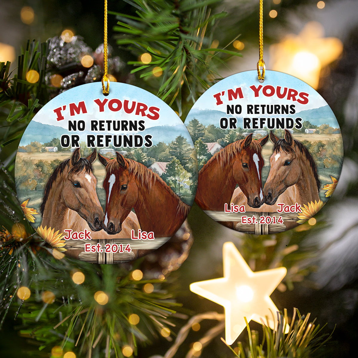 I'm Your No Returns Or Refunds Personalized Circle Ornament Christmas Gift For Married Couples Love Horse