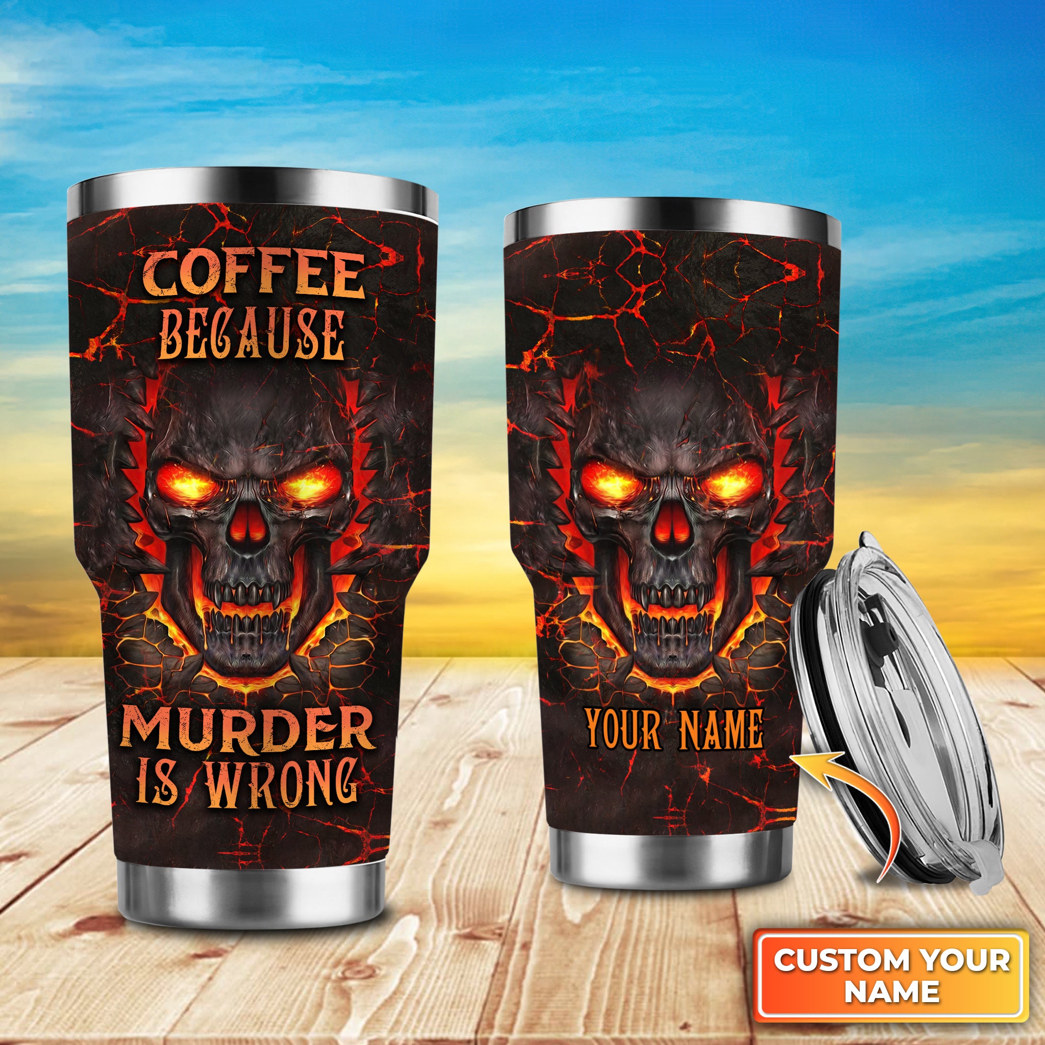 Skull Coffee - Personalized Name Tumbler 16 - Nvc97