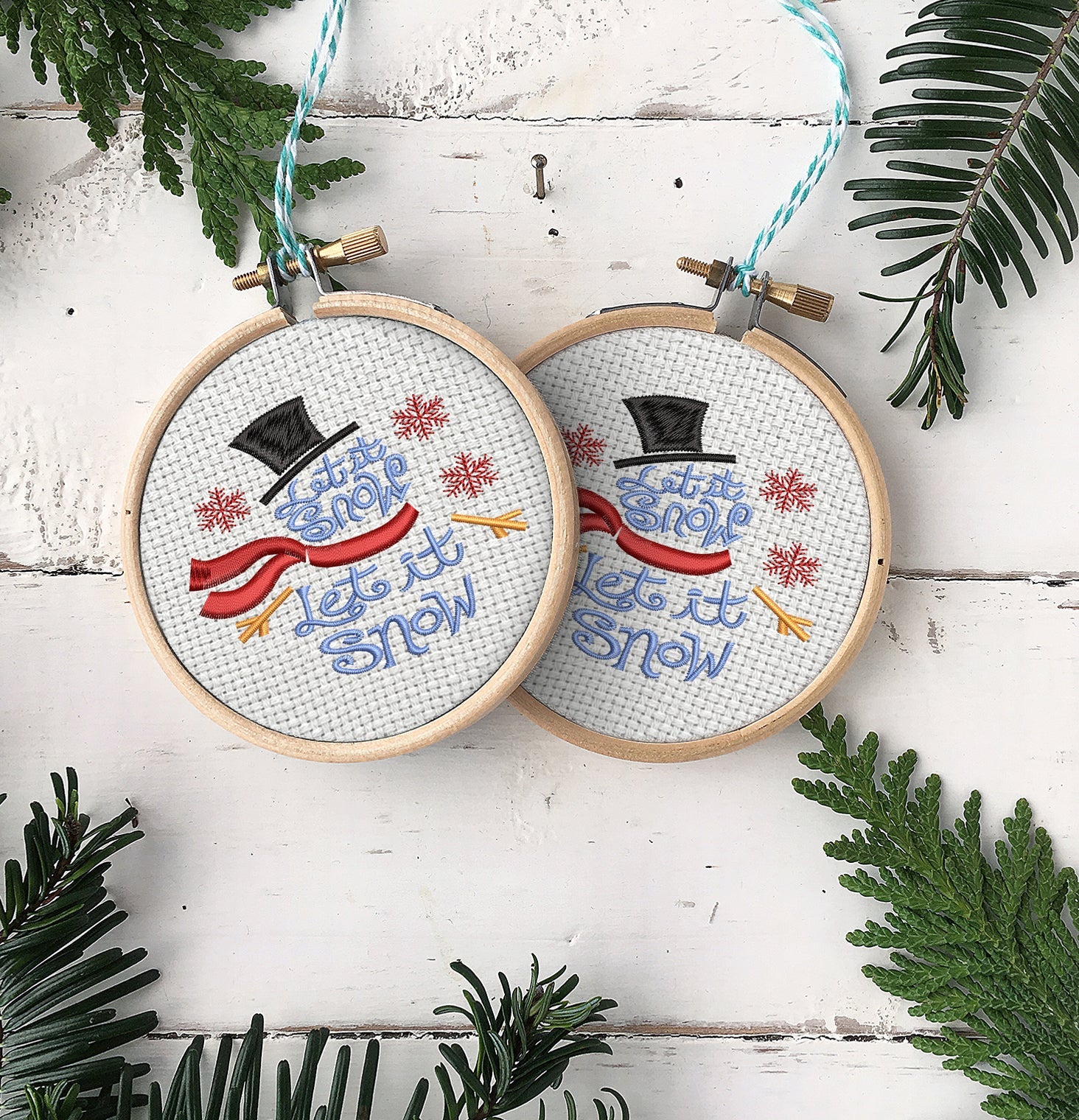 Snowman Embroidered Christmas Ornaments