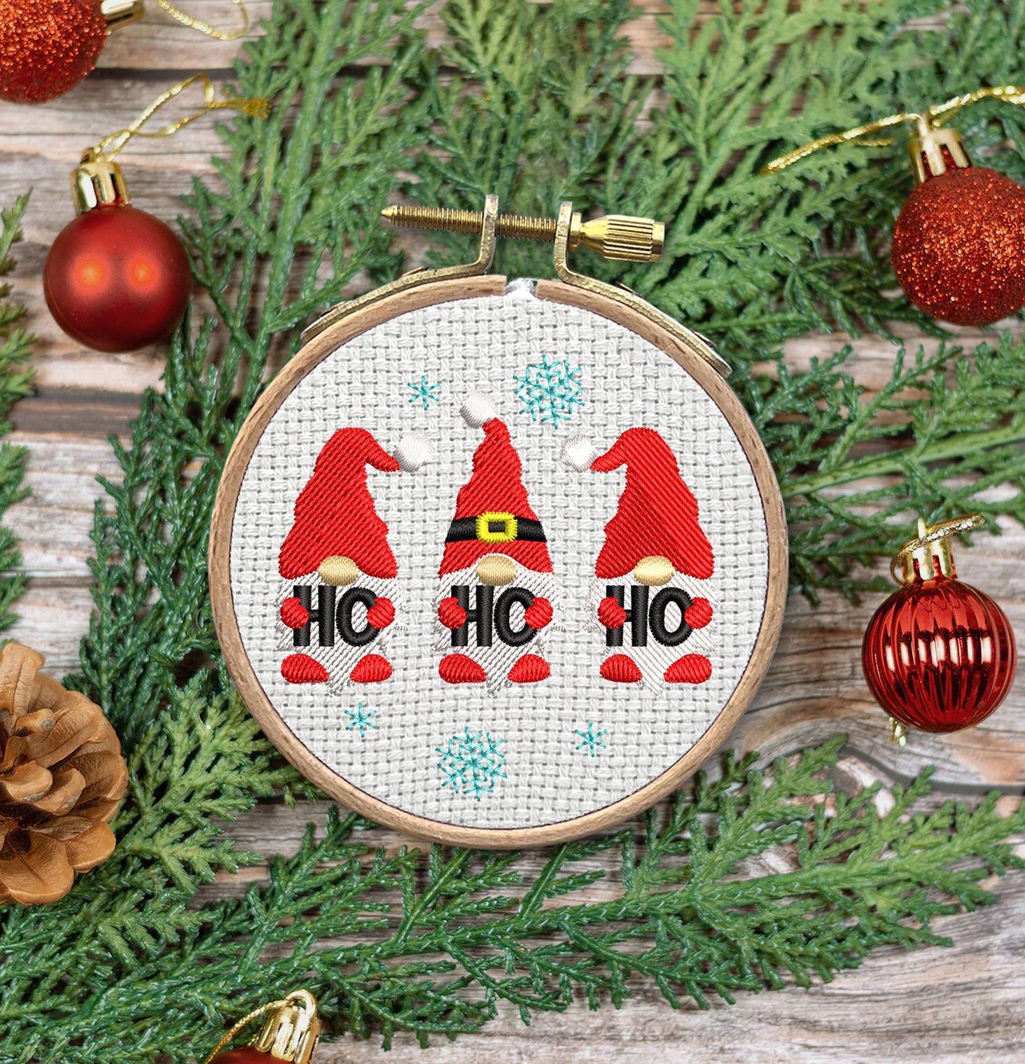 Ho Ho Ho Gnome Embroidered Christmas Ornaments