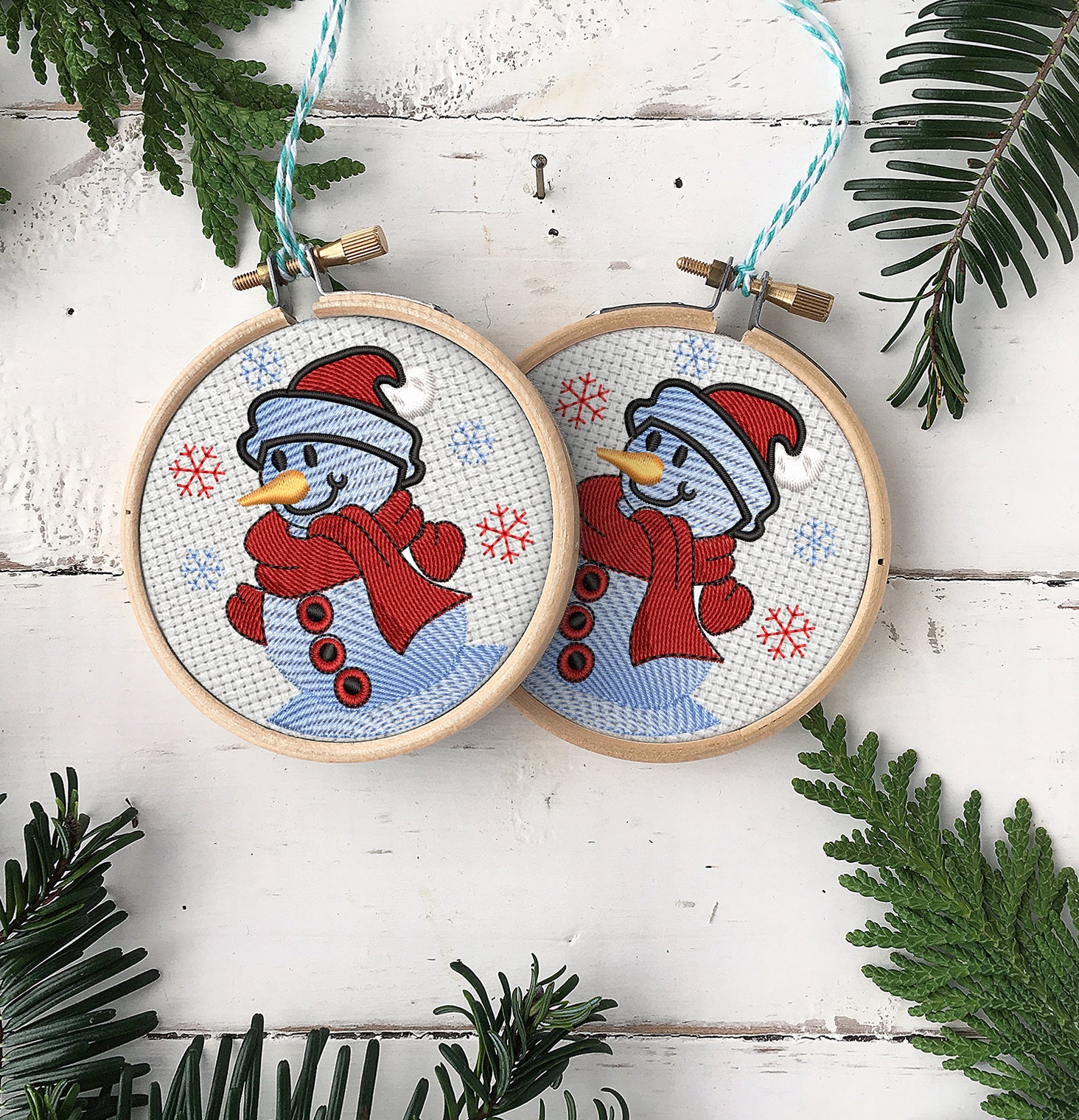 Snowman Embroidered Christmas Ornaments