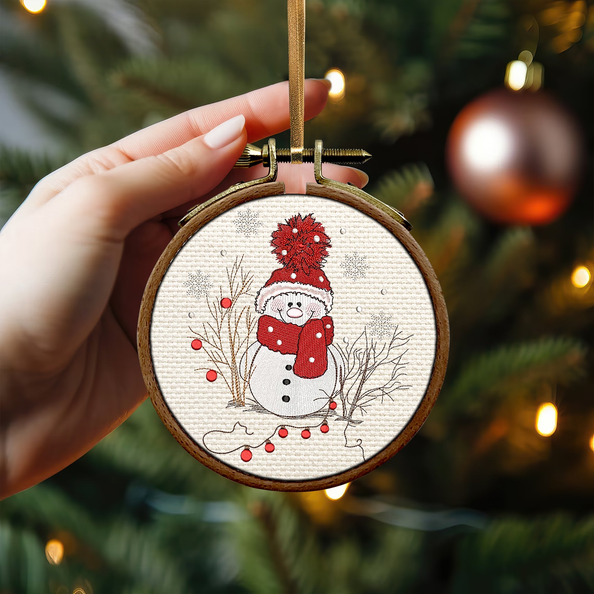 Snowgirl Embroidered Christmas Ornaments