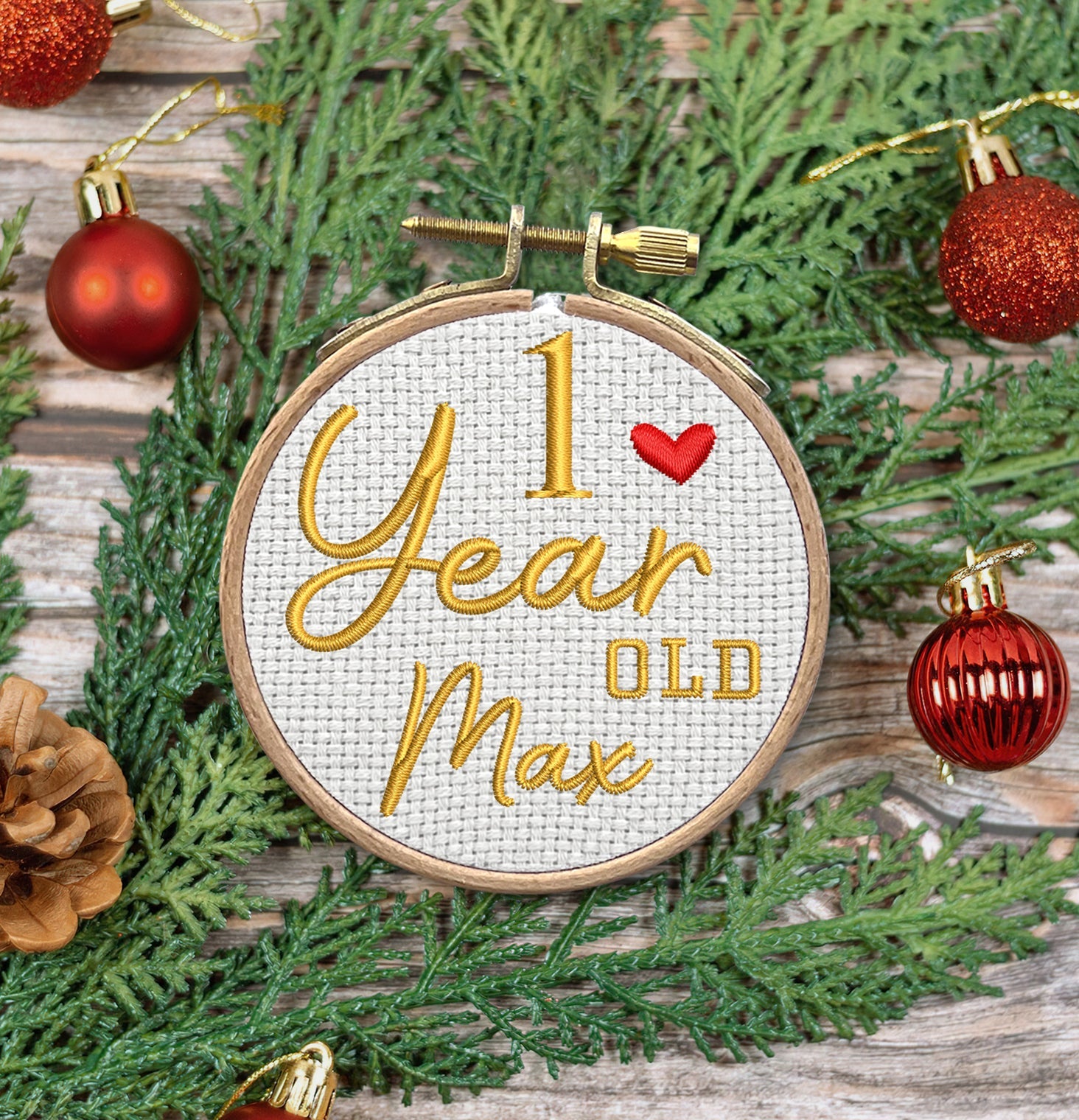 1 Year Old Max Embroidered Christmas Ornaments