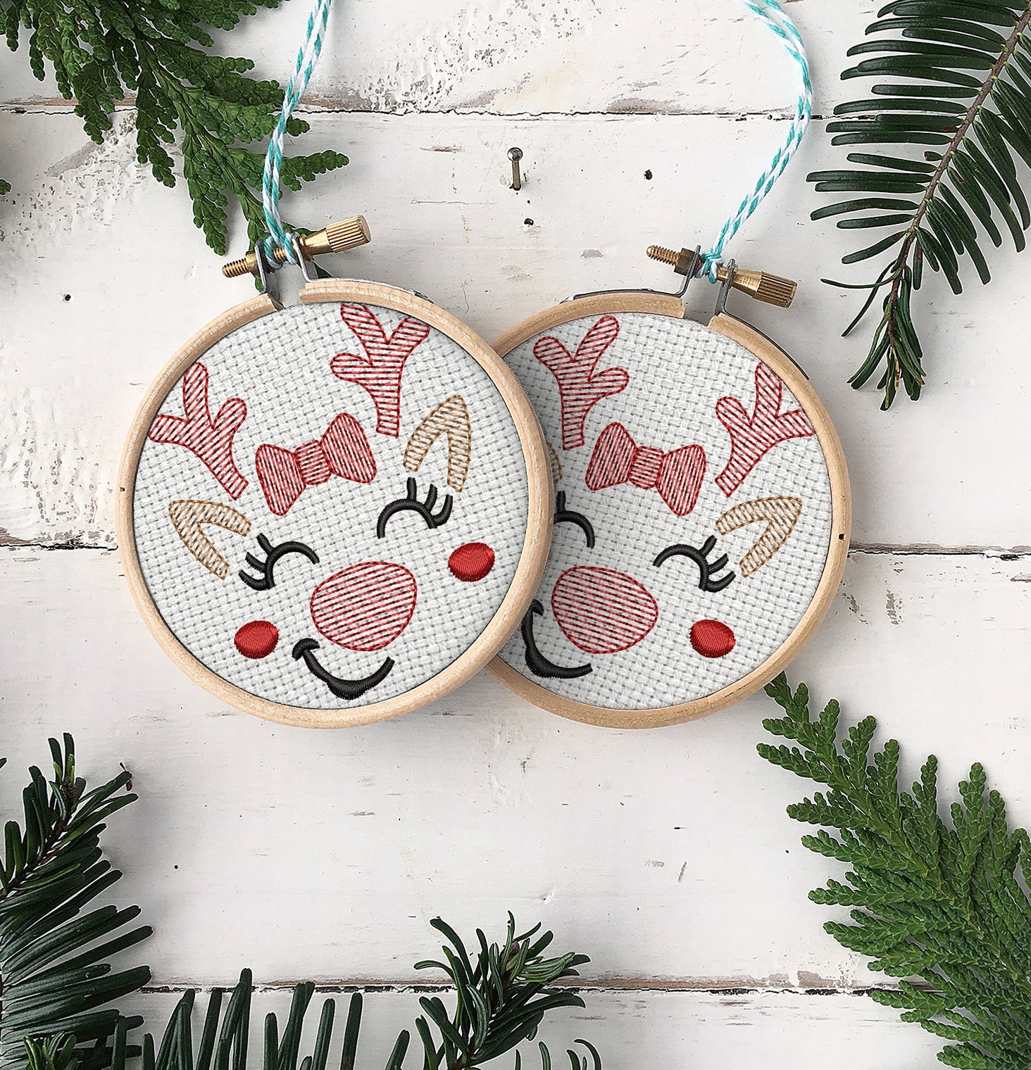 Reindeer Merry Christmas 2023 Embroidered Christmas Ornaments