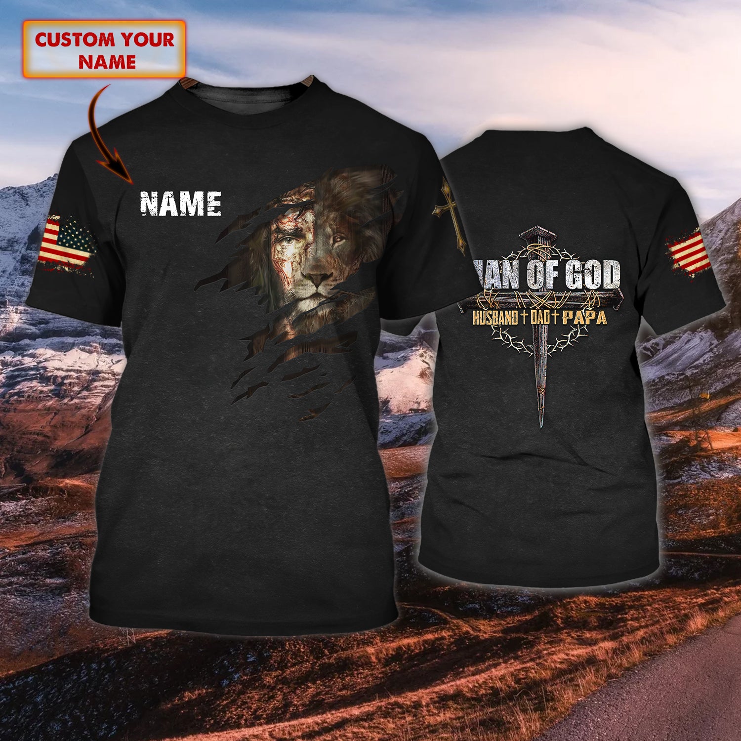 GOD and Lion - Personalized Name 3D Tshirt - Ntt68