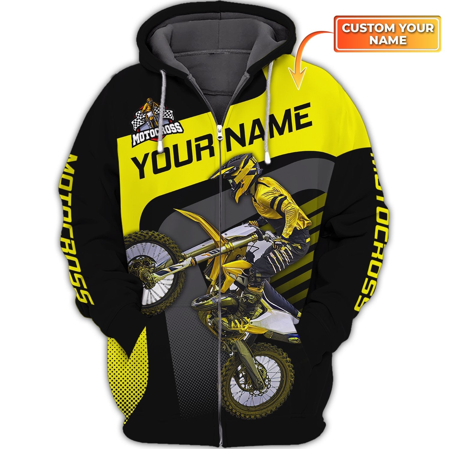 Motocross, Biker, Motorcycle, Personalized Name 3D Full Print Zipper Hoodie 03, Nvc97, P2