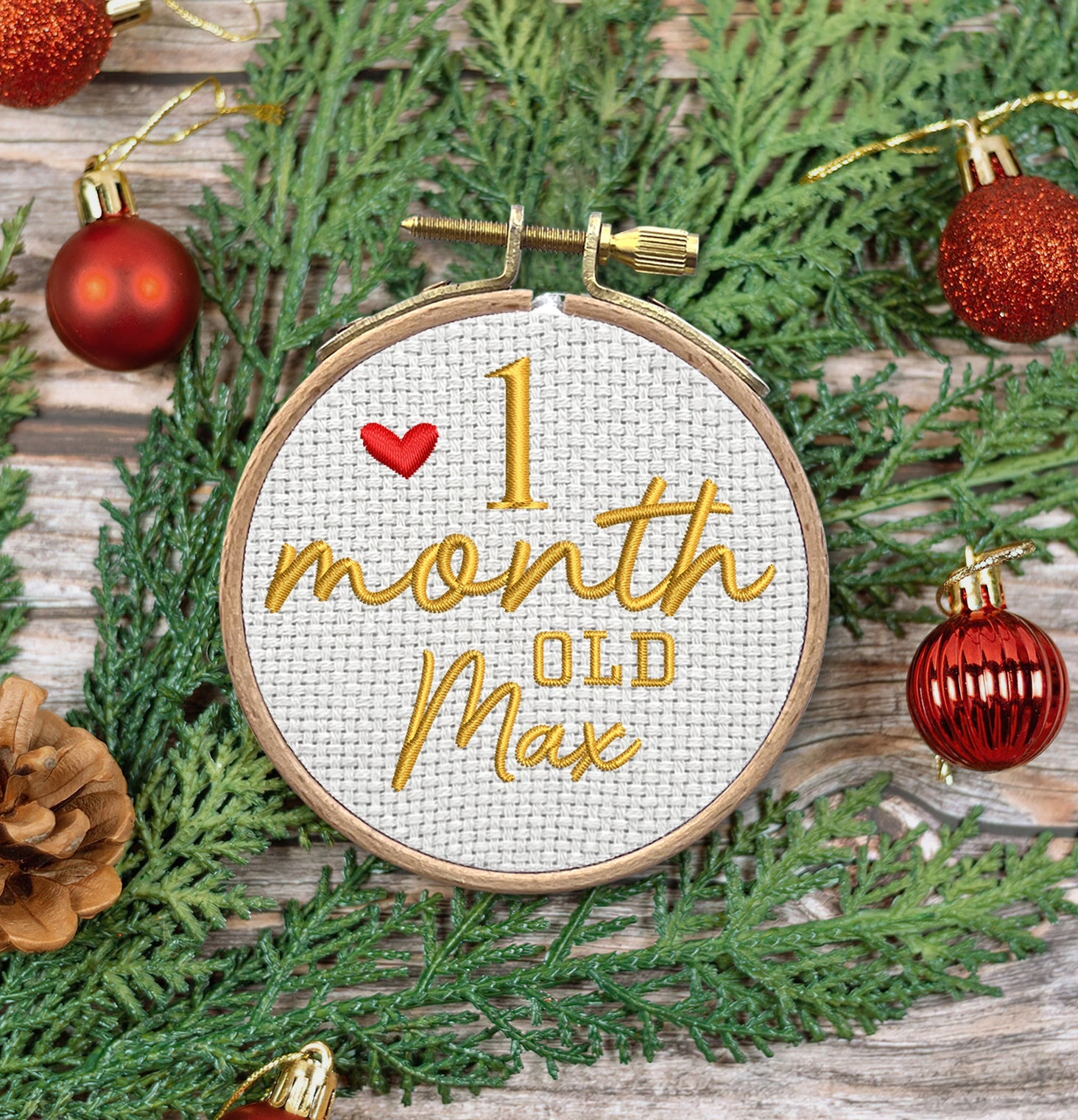 1 Month Old Max Embroidered Christmas Ornaments