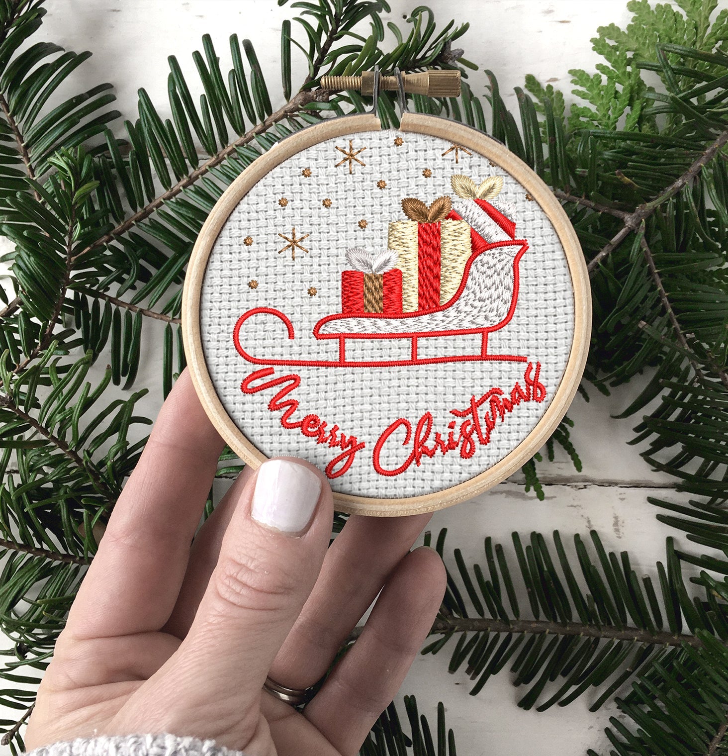 Sleigh Embroidered Christmas Ornaments