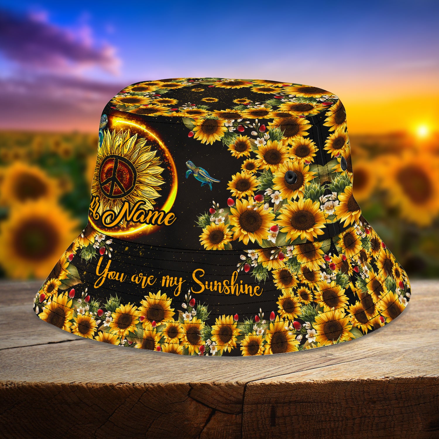 Custom Bucket Hat 1 - Turtle Hippie - Sunflower - NVC97