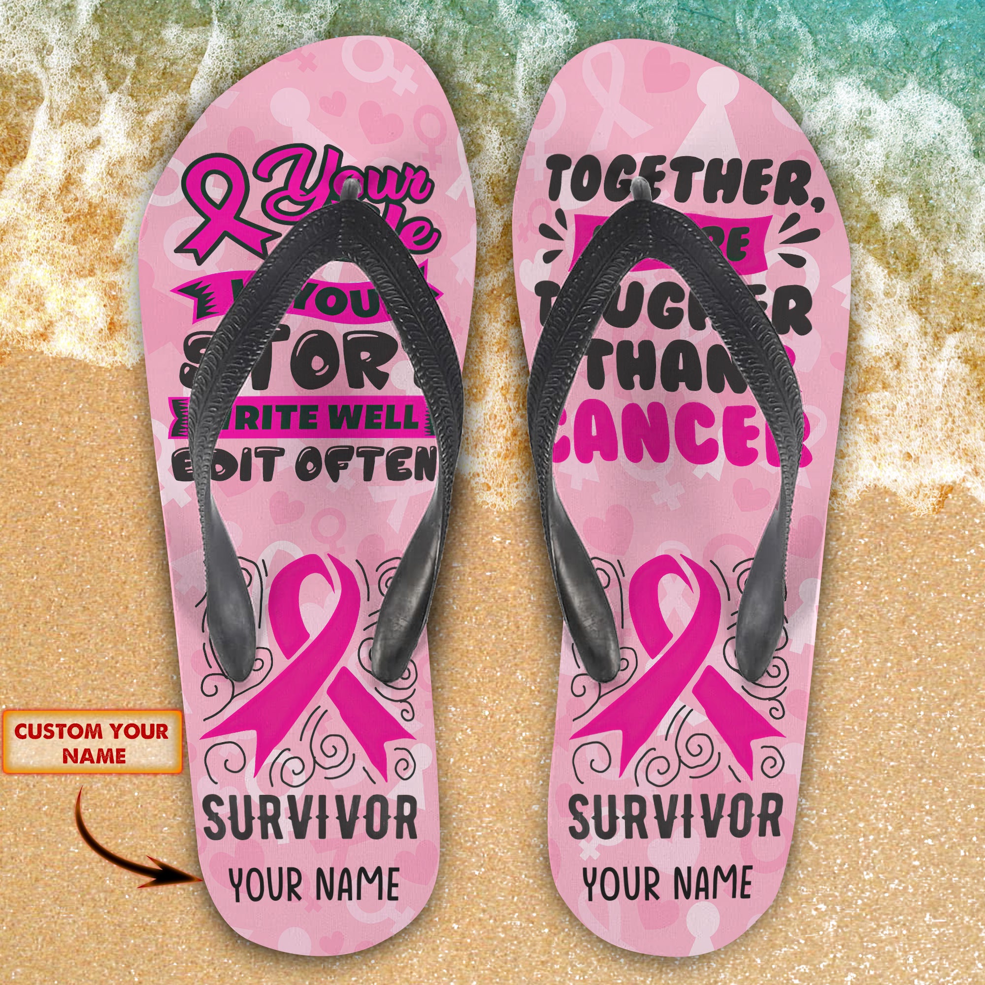 Custom Flip Flops - Breast Cancer Warrior - Fuly 24