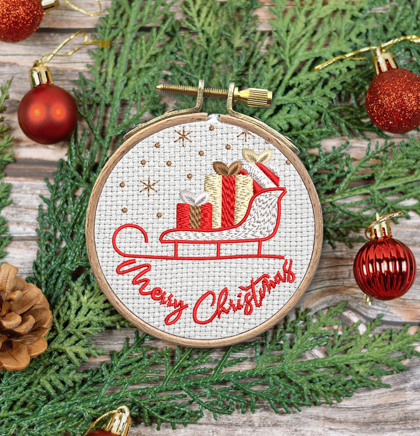 Sleigh Embroidered Christmas Ornaments