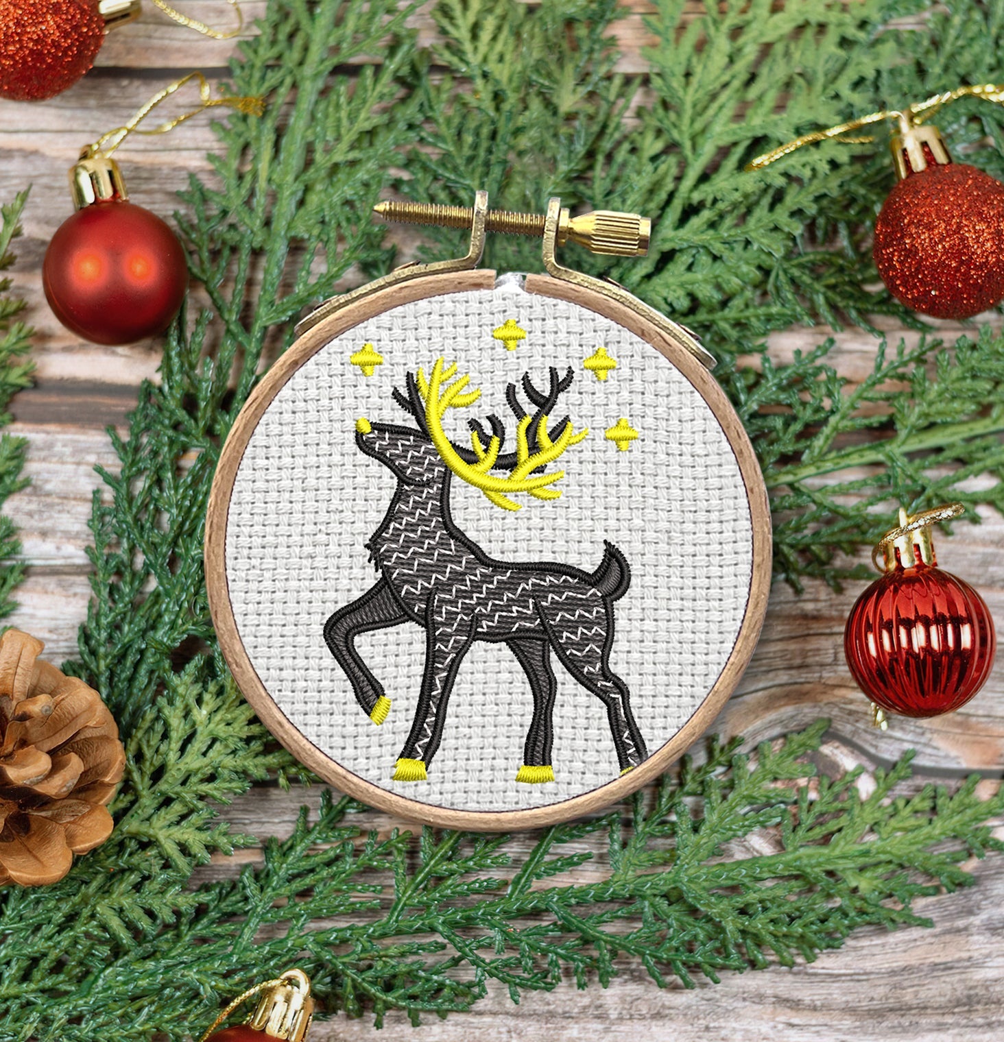Reindeer Embroidered Christmas Ornaments
