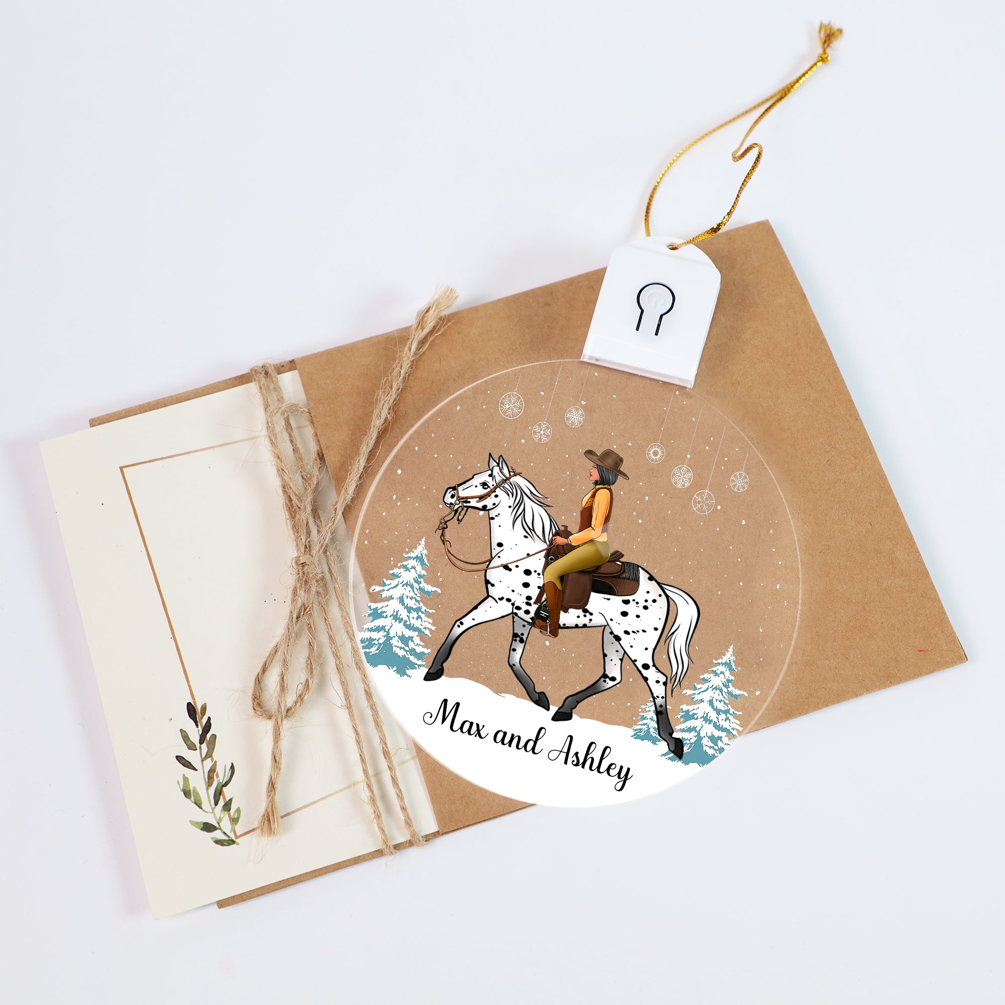 Girl Riding Horse In Snow Personalized Circle Led Ornament