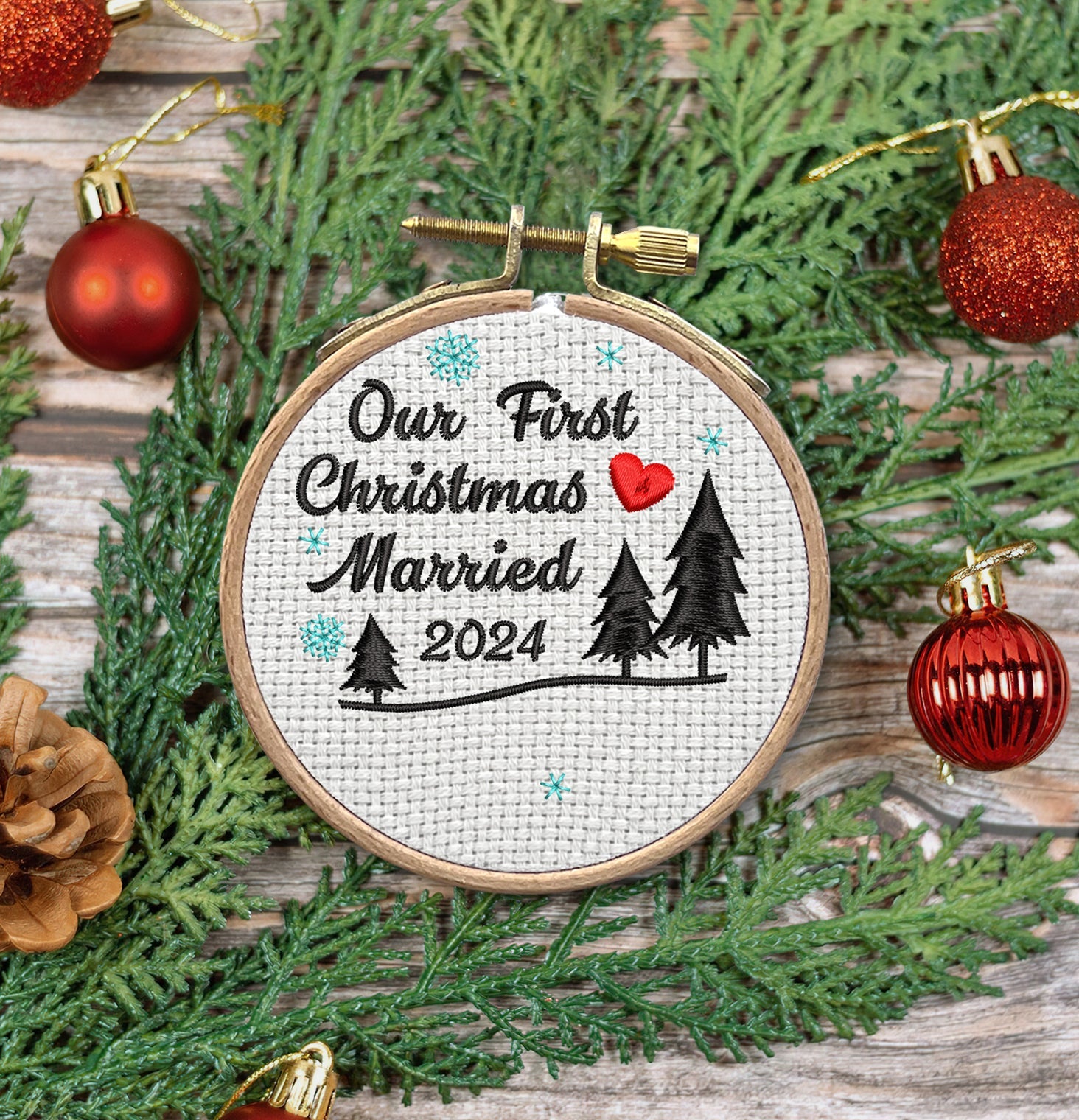 Our First Christmas Married 2025 Embroidered Christmas Ornaments