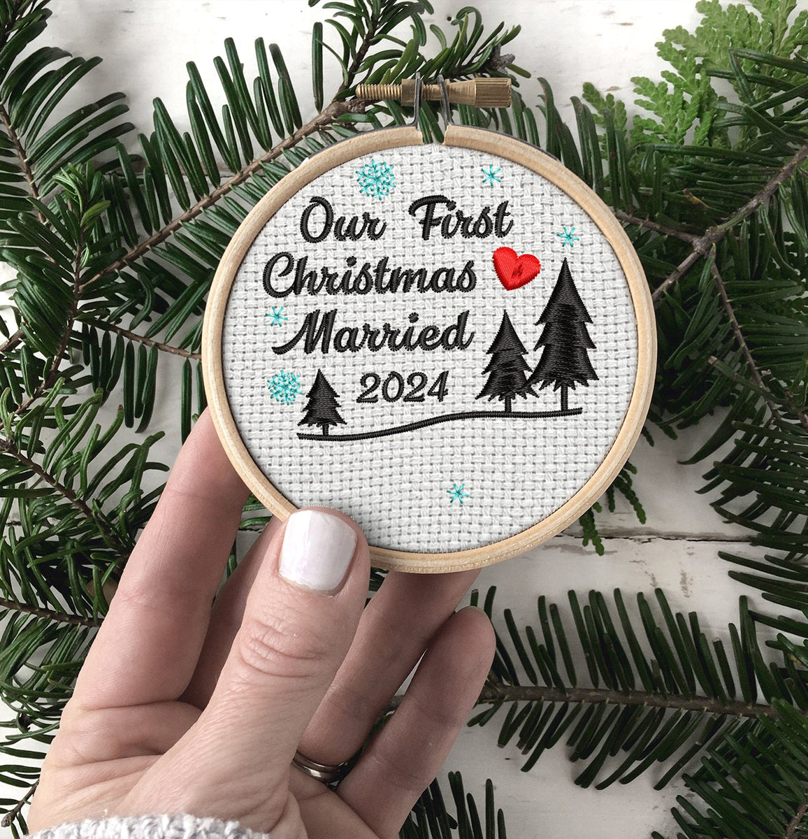 Our First Christmas Married 2024 Embroidered Christmas Ornaments