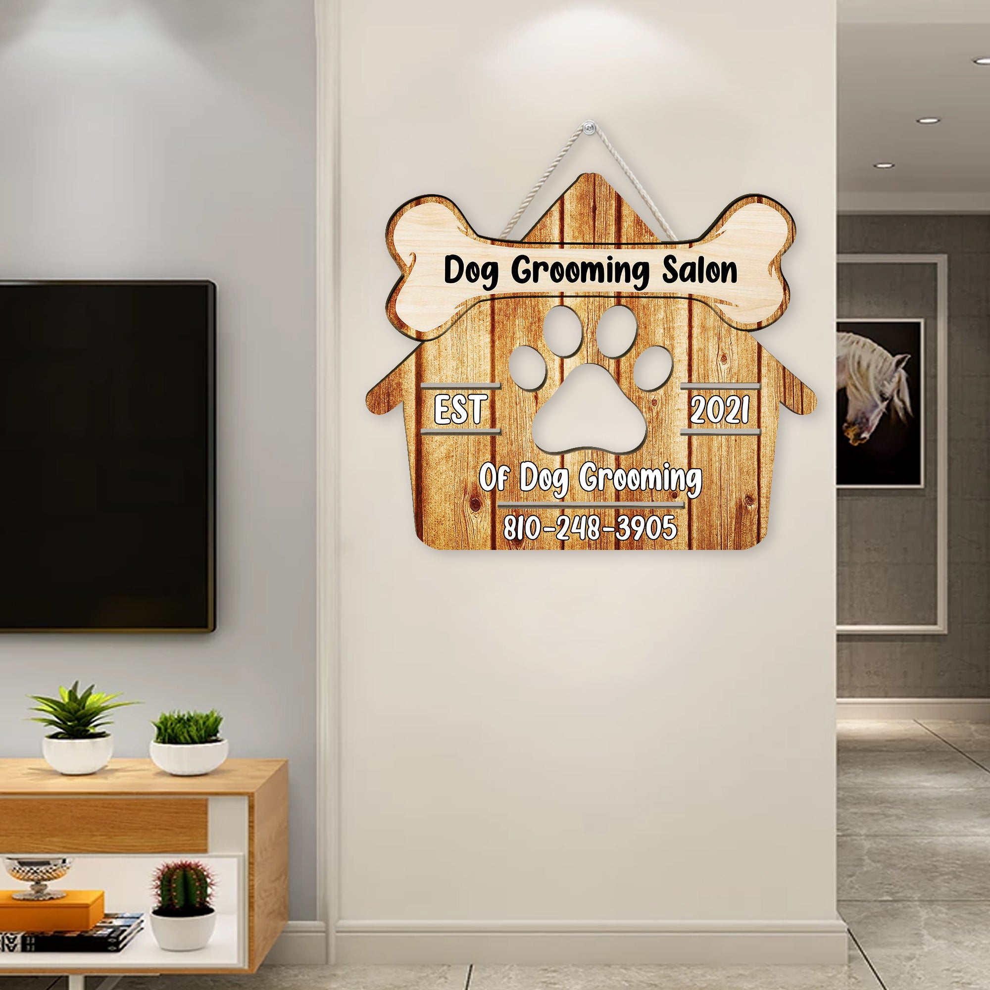 CUSTOM SHAPED WOODEN SIGN – PERSONALIZED DOG GROOMING SALON