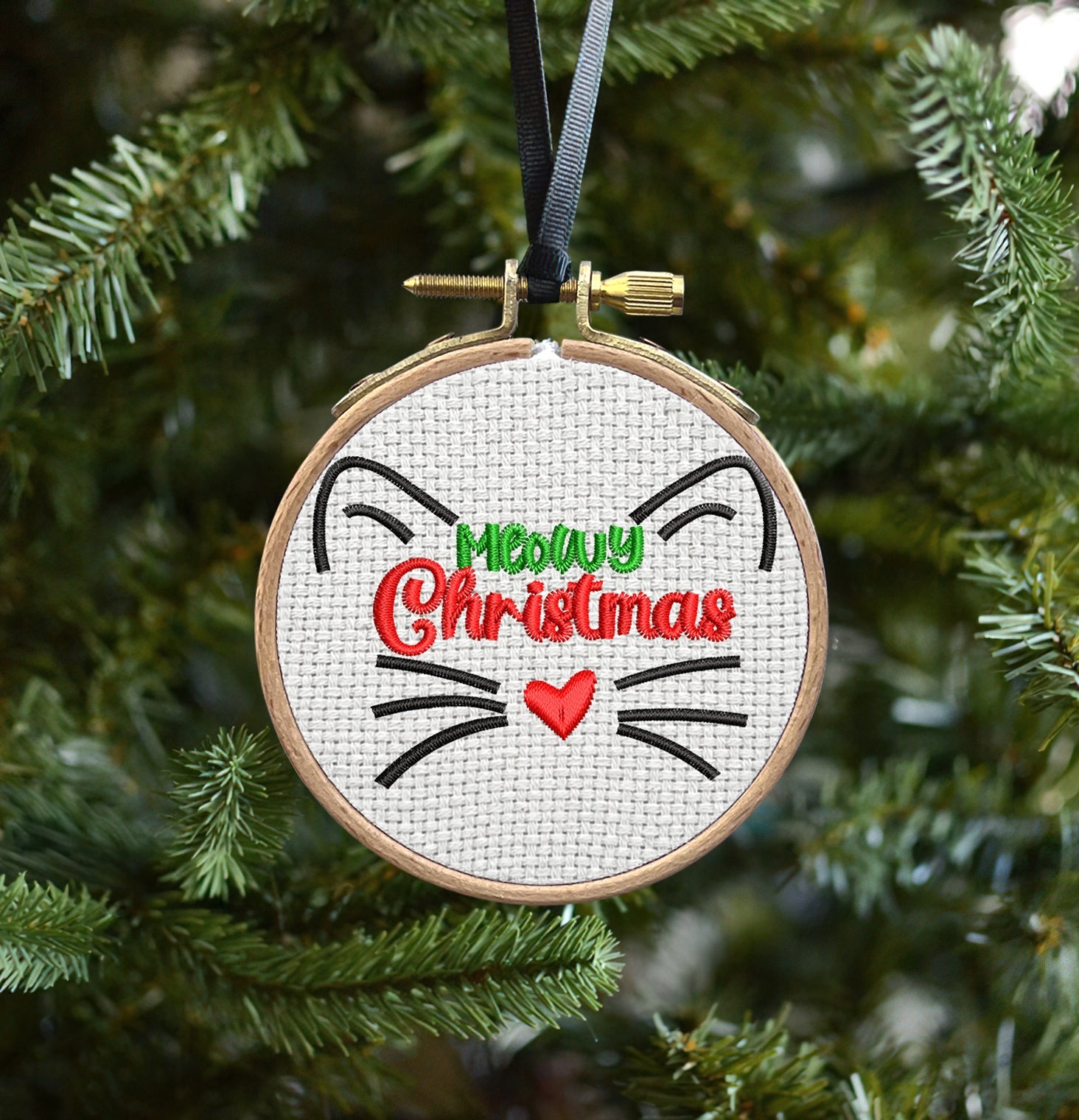 Meowy Embroidered Christmas Ornaments