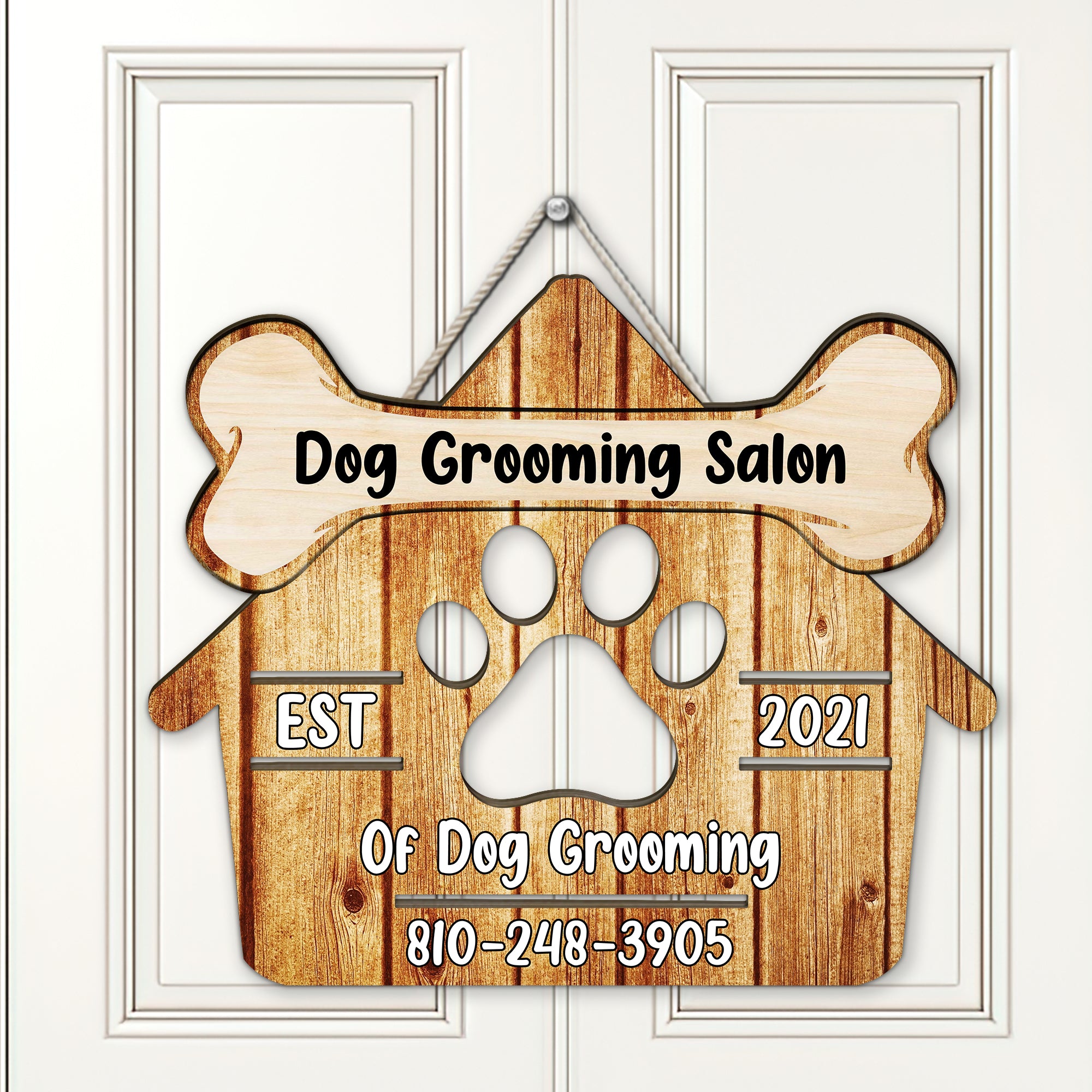 CUSTOM SHAPED WOODEN SIGN – PERSONALIZED DOG GROOMING SALON