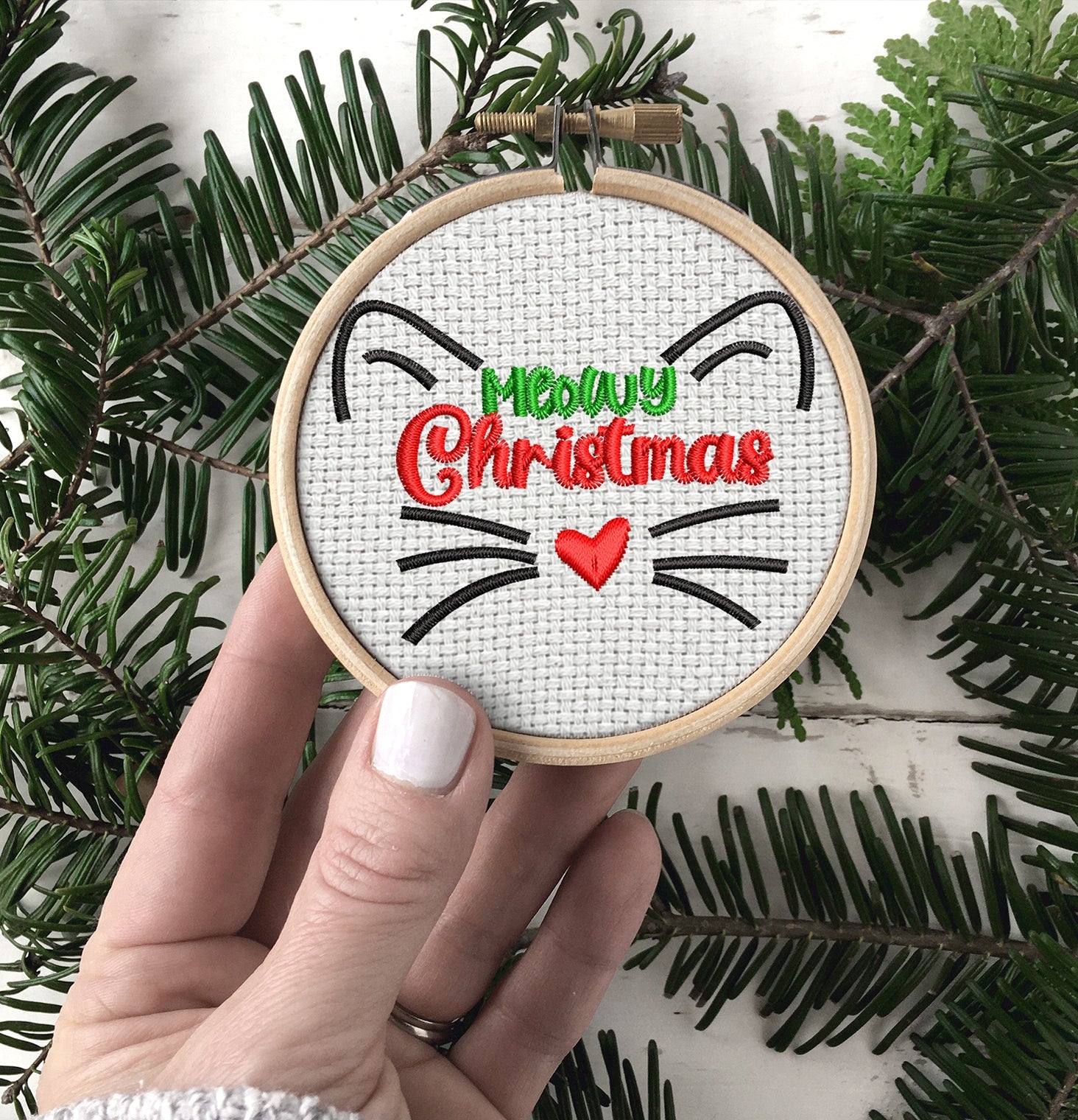 Meowy Embroidered Christmas Ornaments