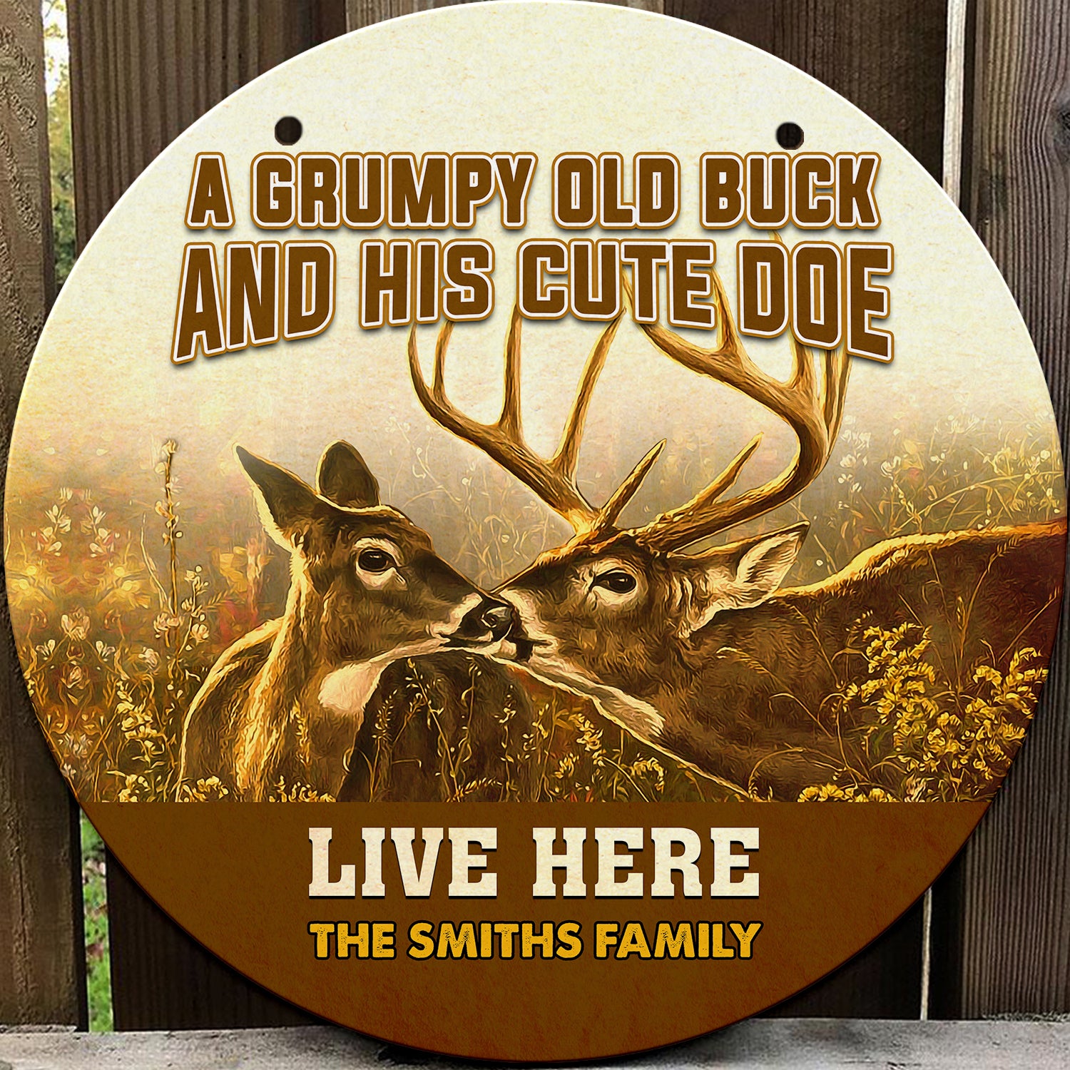 Custom Wooden Sign - Old Buck And Cute Doe - Dah 100