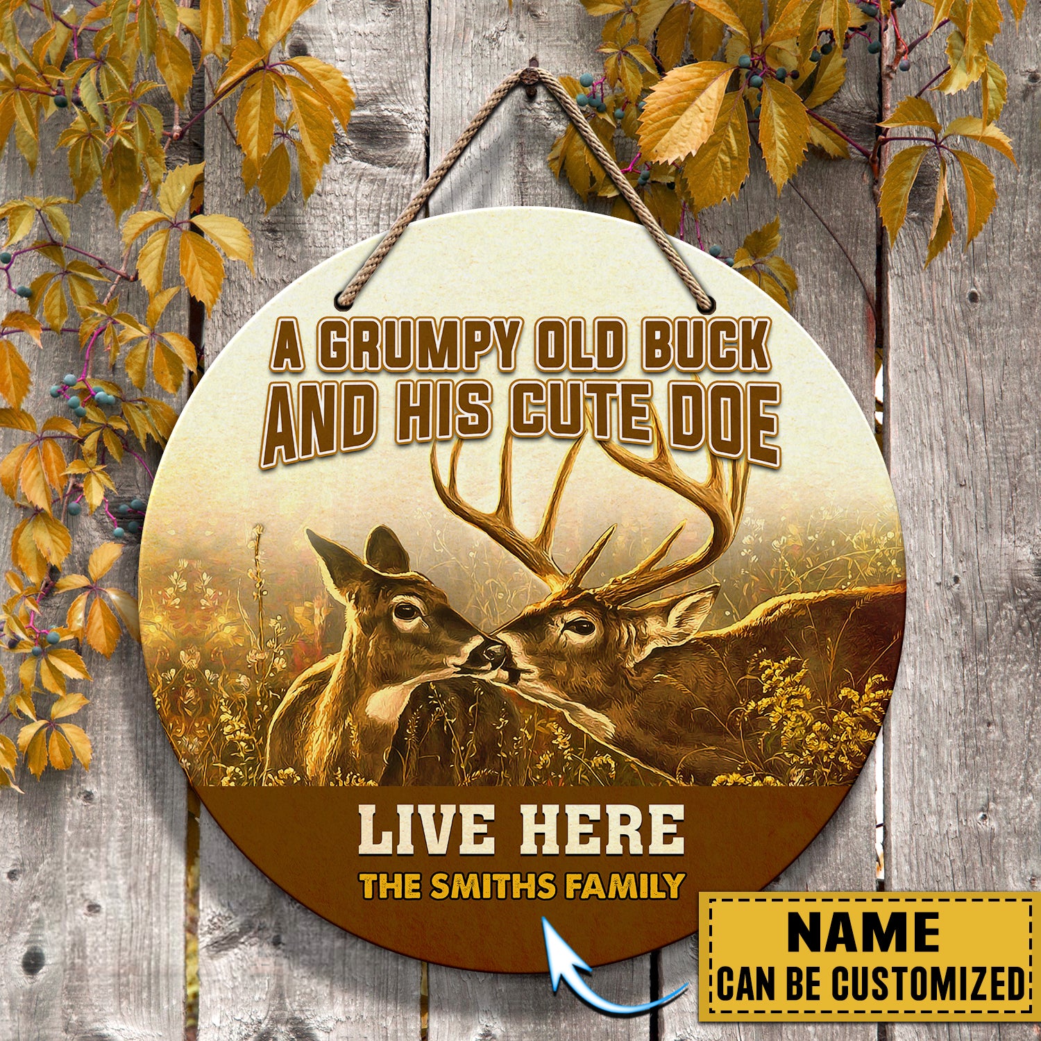 Custom Wooden Sign - Old Buck And Cute Doe - Dah 100