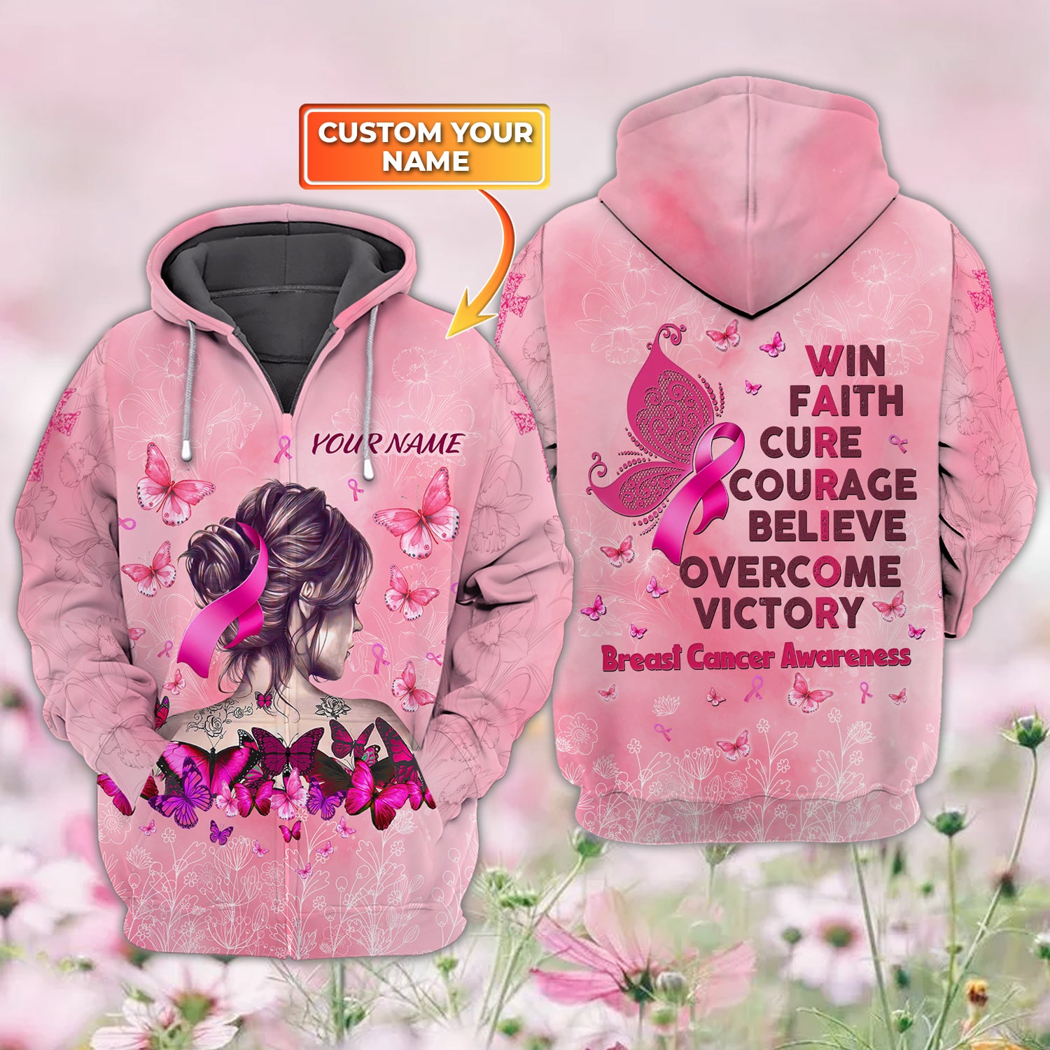 Breast Cancer Warrior - Personalized 3D Zipper Hoodie - QB95