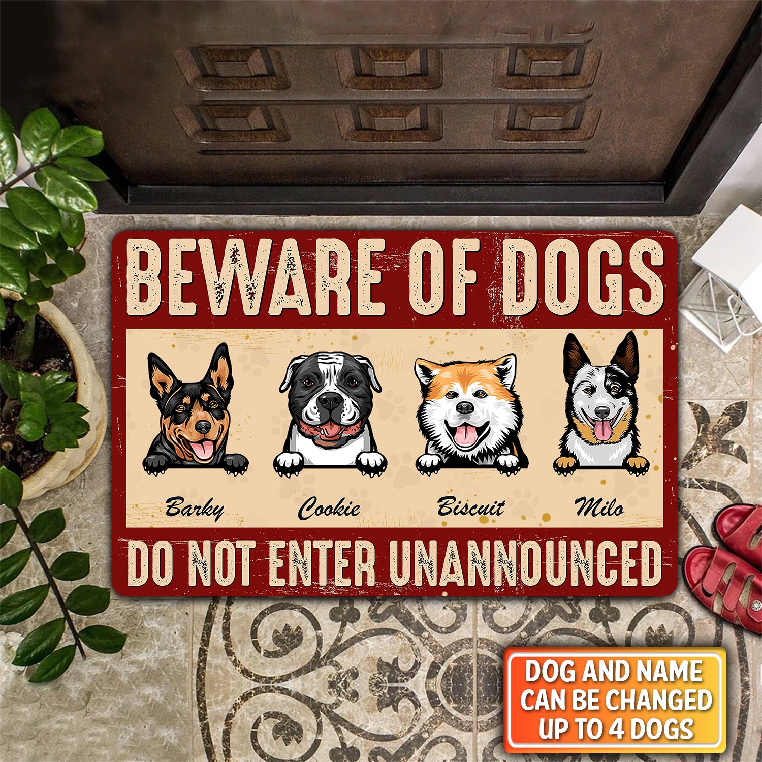 Beware Of Dogs Do Enter Unannounced Personalized Name Doomat 981