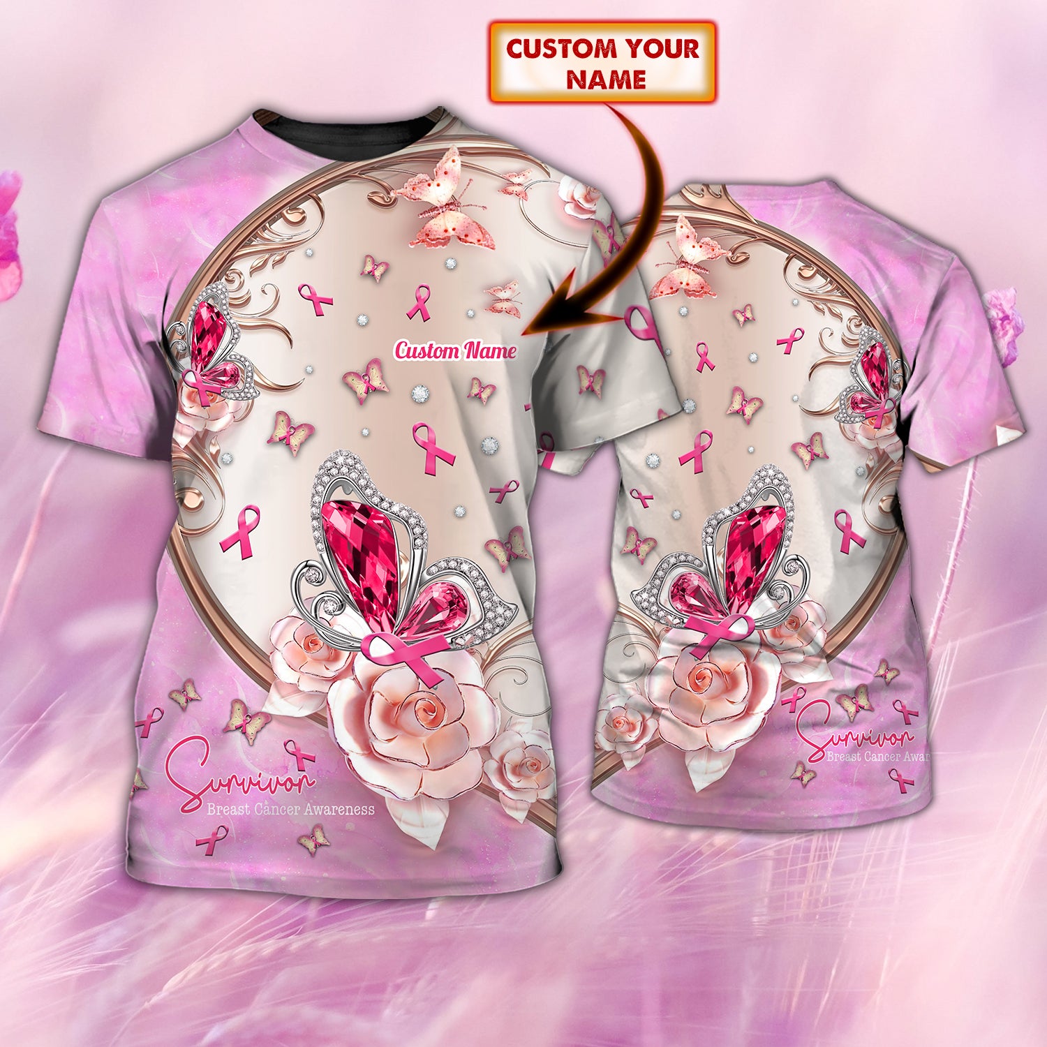 BREAST CANCER AWARENESS - Personalized Name 3D T Shirt 05 - Cv98