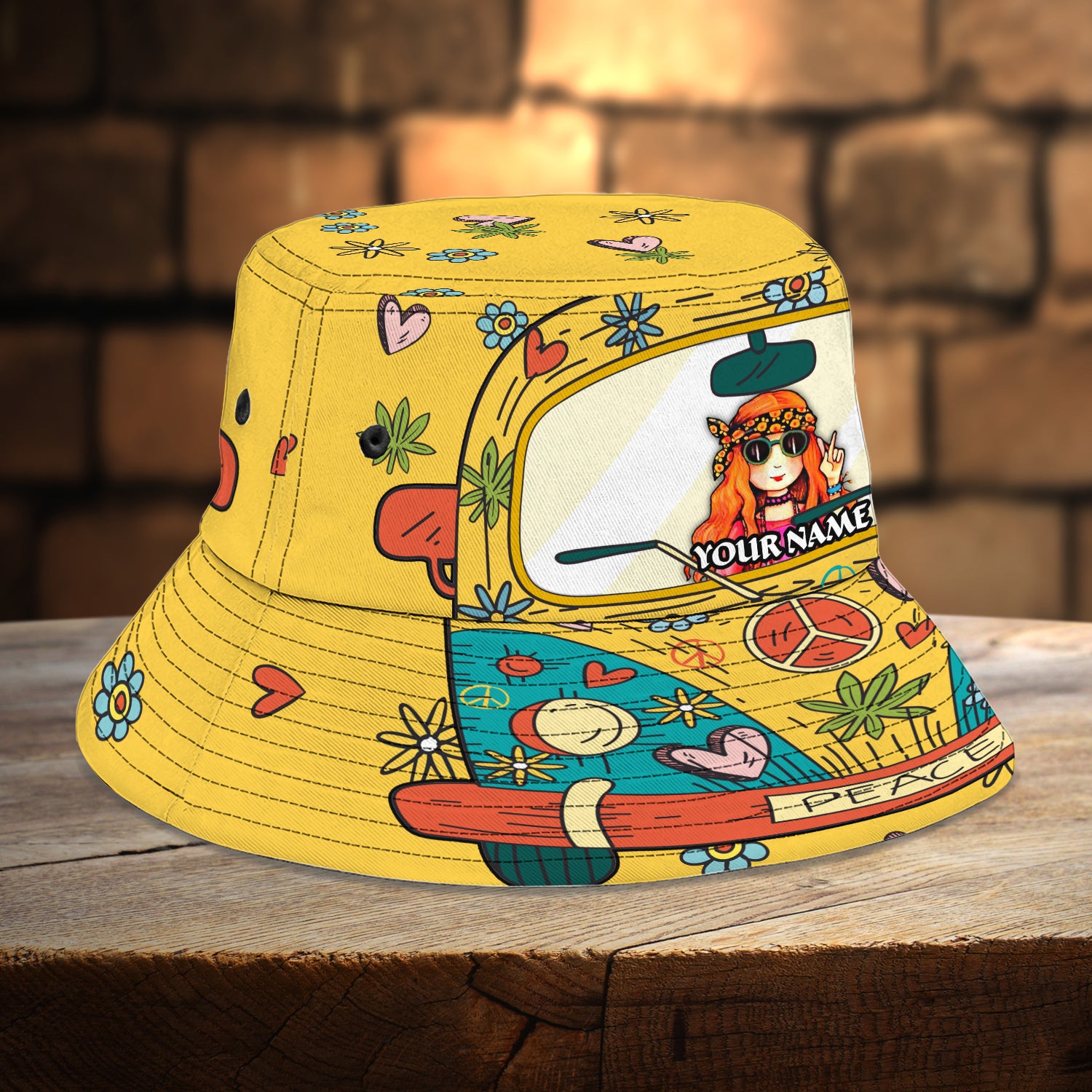 Custom Bucket Hat-Hippie Girl-HTV