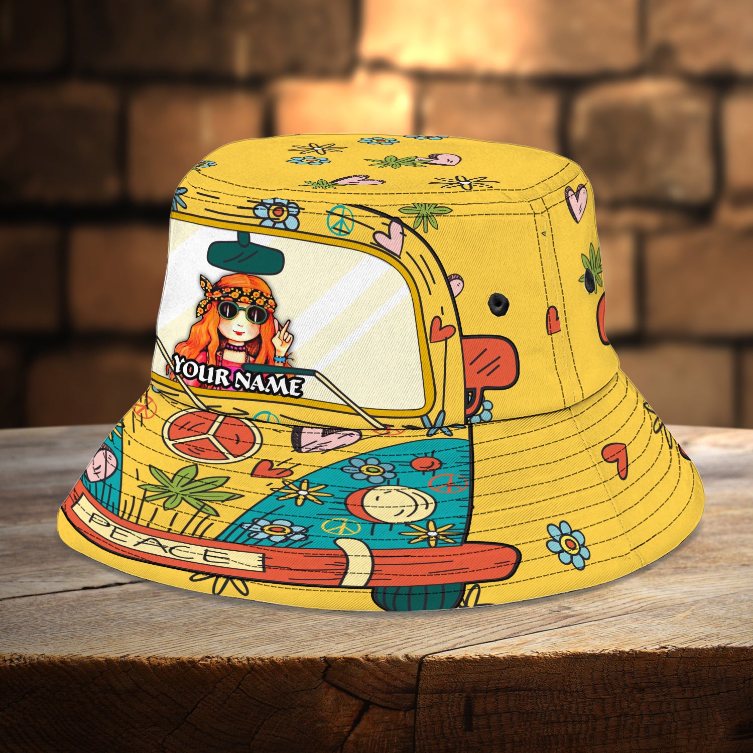 Custom Bucket Hat-Hippie Girl-HTV