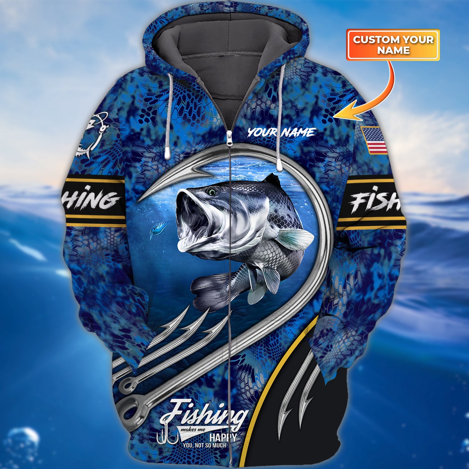 Bass Fishing 14 - Personalized Name 3D Zipper Hoodie