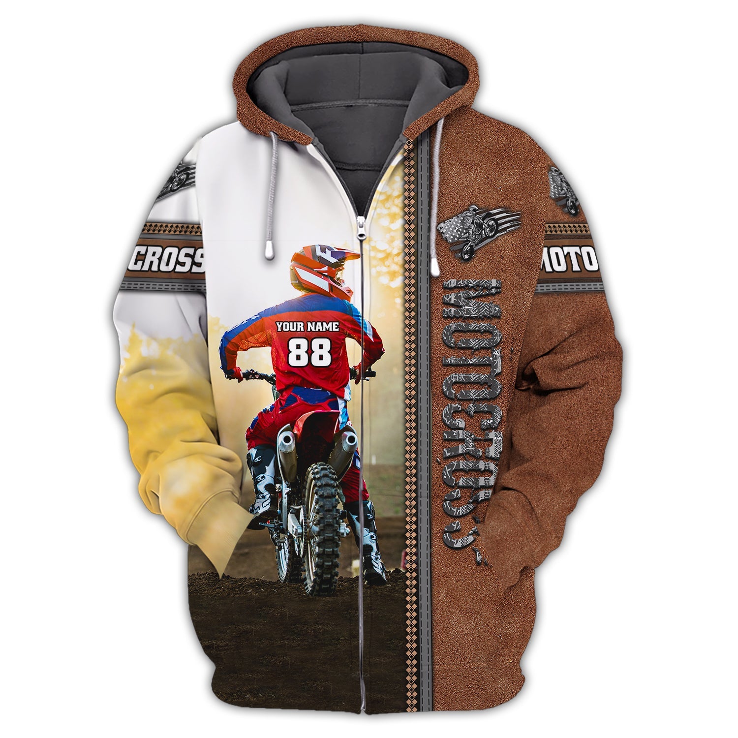 Motocross, Biker, Motorcycle, Personalized Name 3D Full Print Zipper Hoodie 02, Nvc97