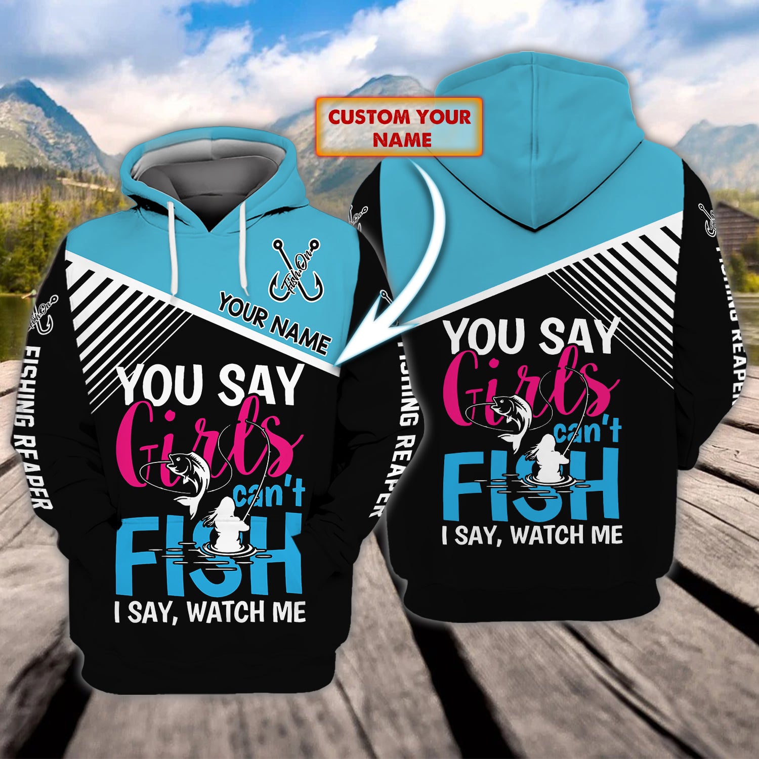 Fishing Girl - Personalized Name 3D Hoodie - Dah 56