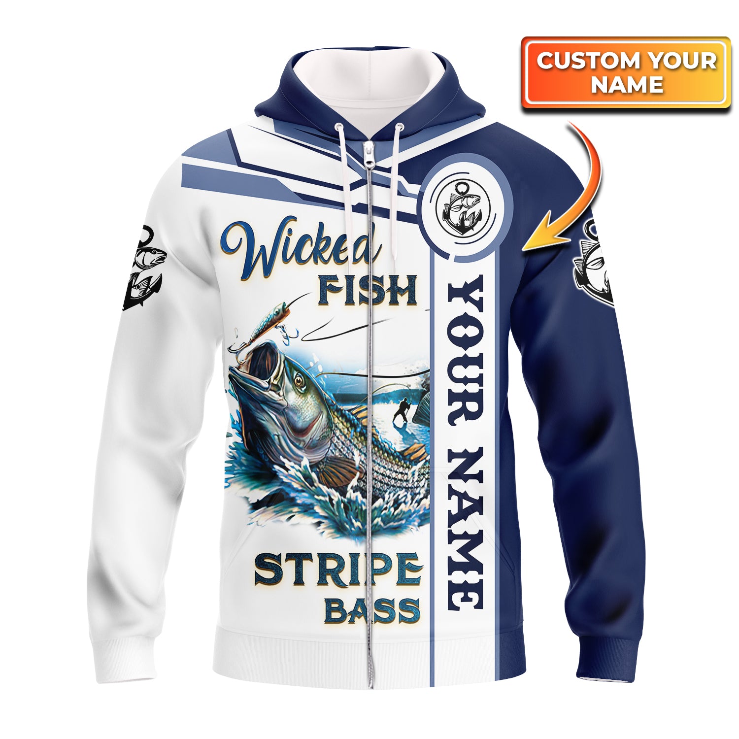 Wicked Fish Striped Bass - Personalized Name 3D Zipper hoodie - QB95