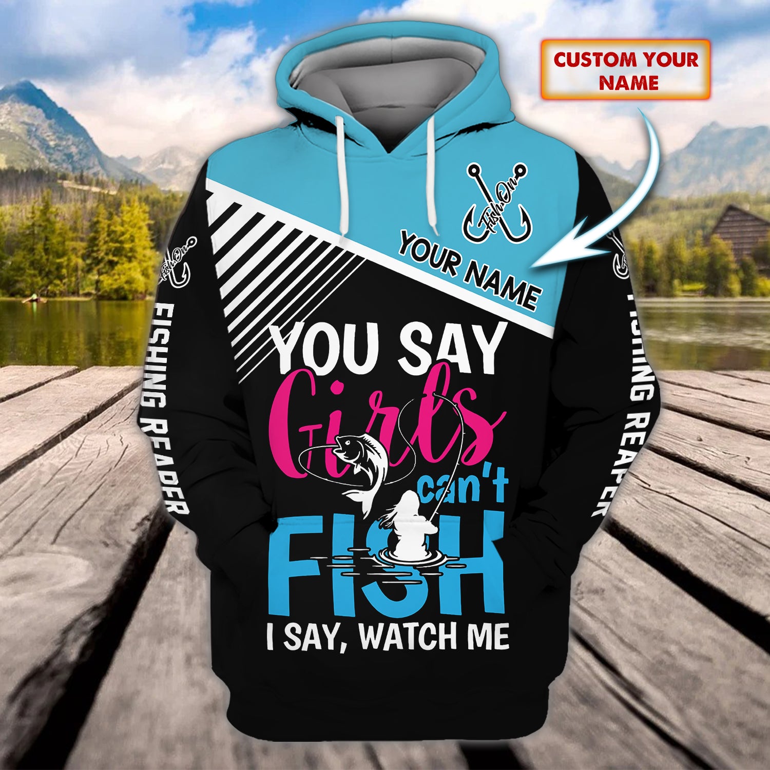 Fishing Girl - Personalized Name 3D Hoodie - Dah 56