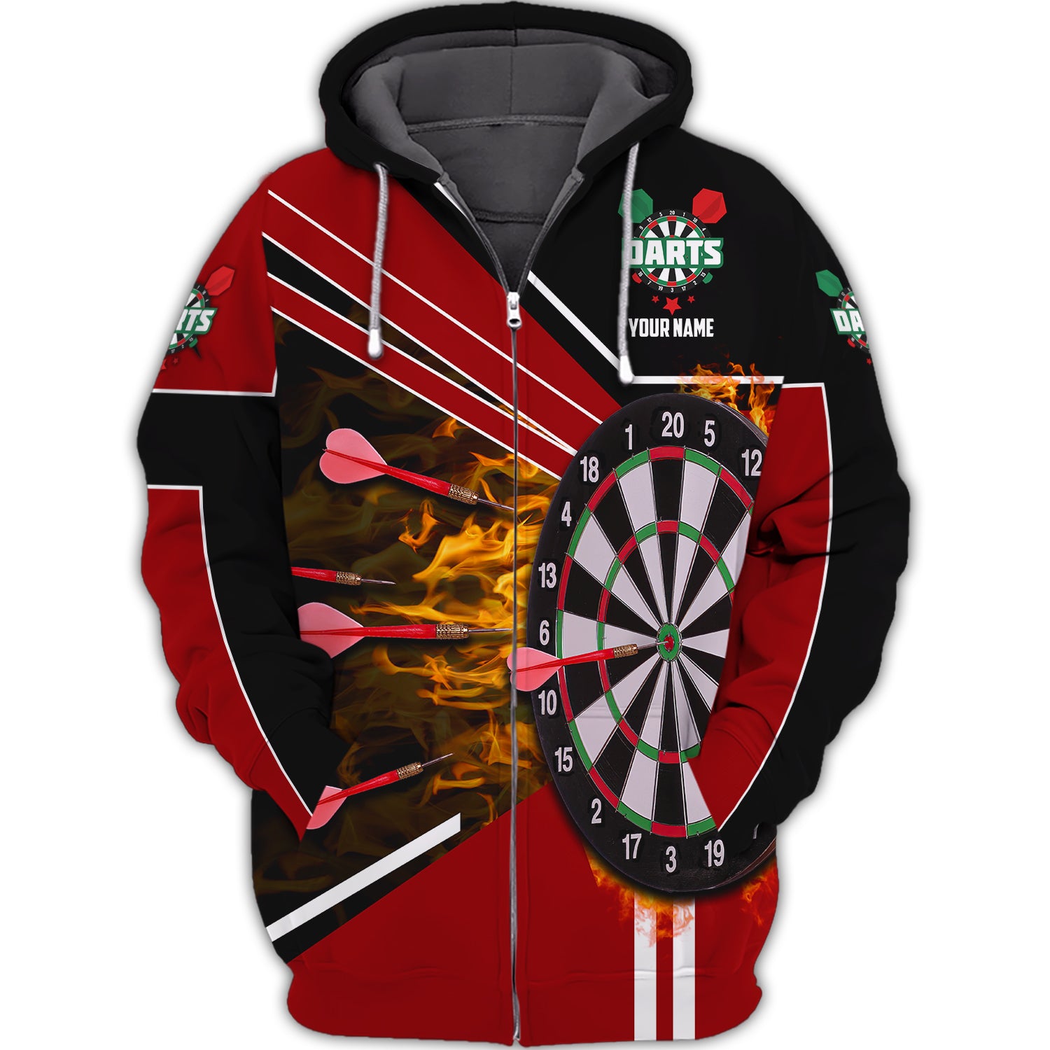 Darts Board Goal - Personalized Name 3D Zipper Hoodie