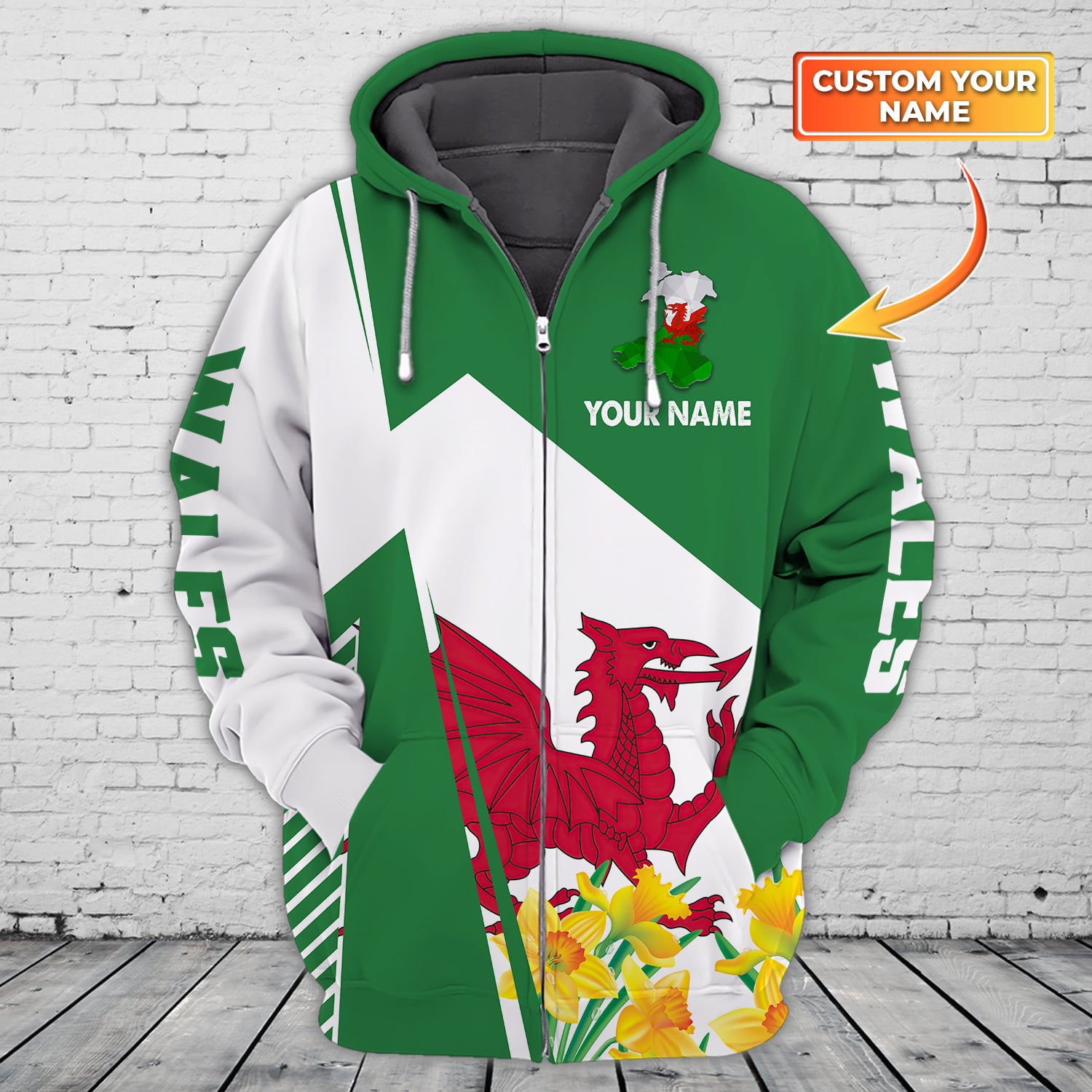 Wales - Cymru - Personalized Name 3D Zipper Hoodie - 889