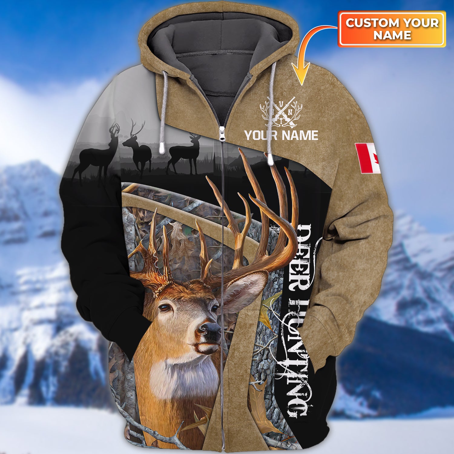 Canada Hunting - Personalized Name 3D Zipper hoodie