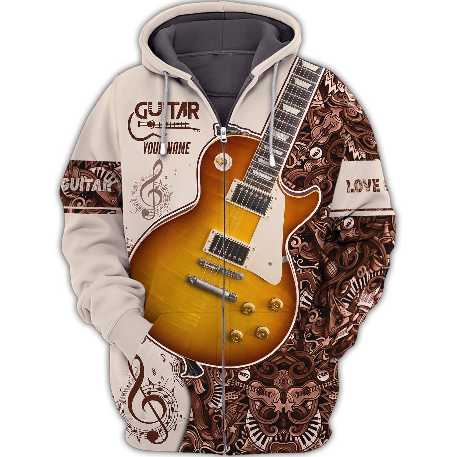 Love Guitar - Personalized Name 3D Full Print Zipper Hoodie 099 - HN95