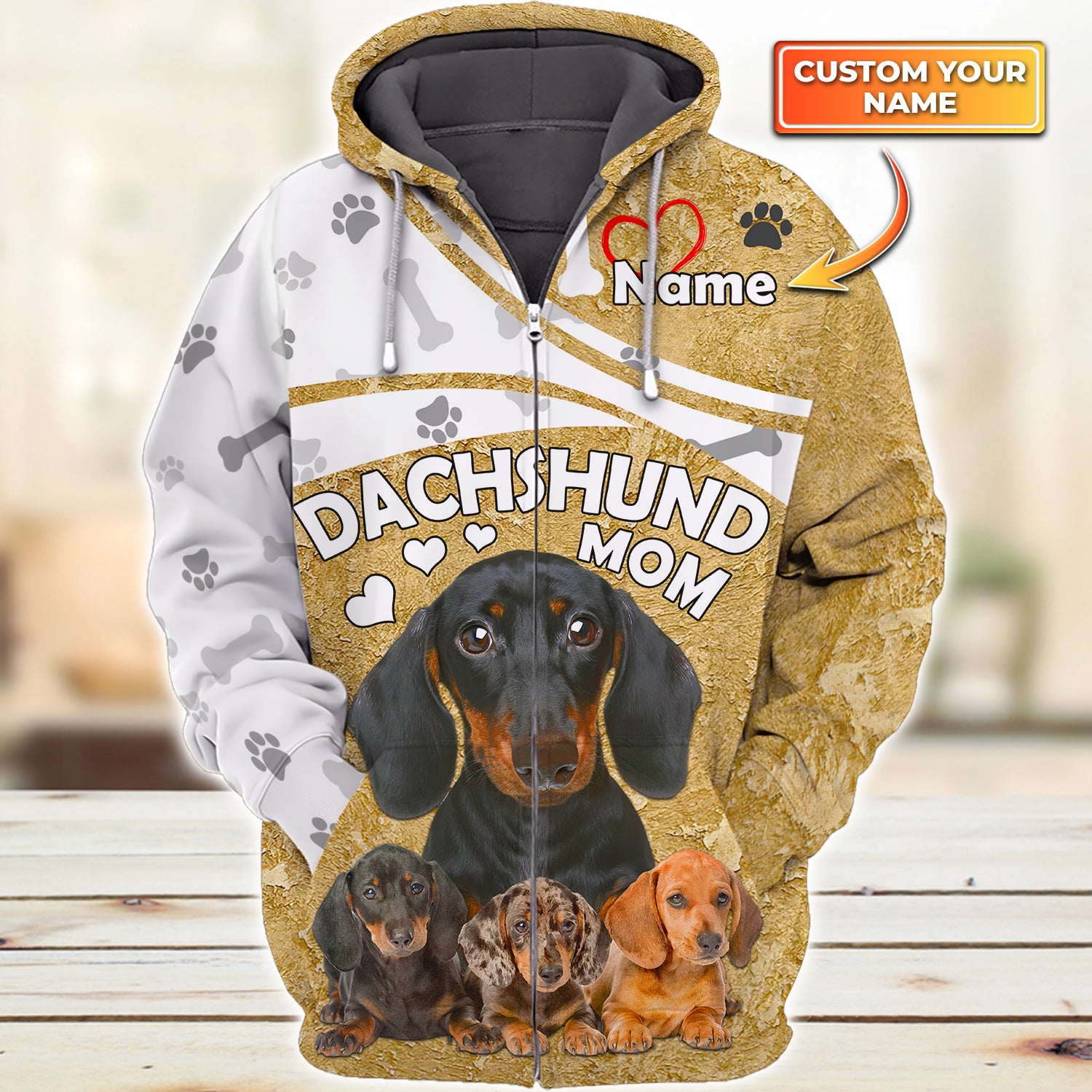 Love Dachshund - Personalized Name 3D Zipper hoodie - TAD 207