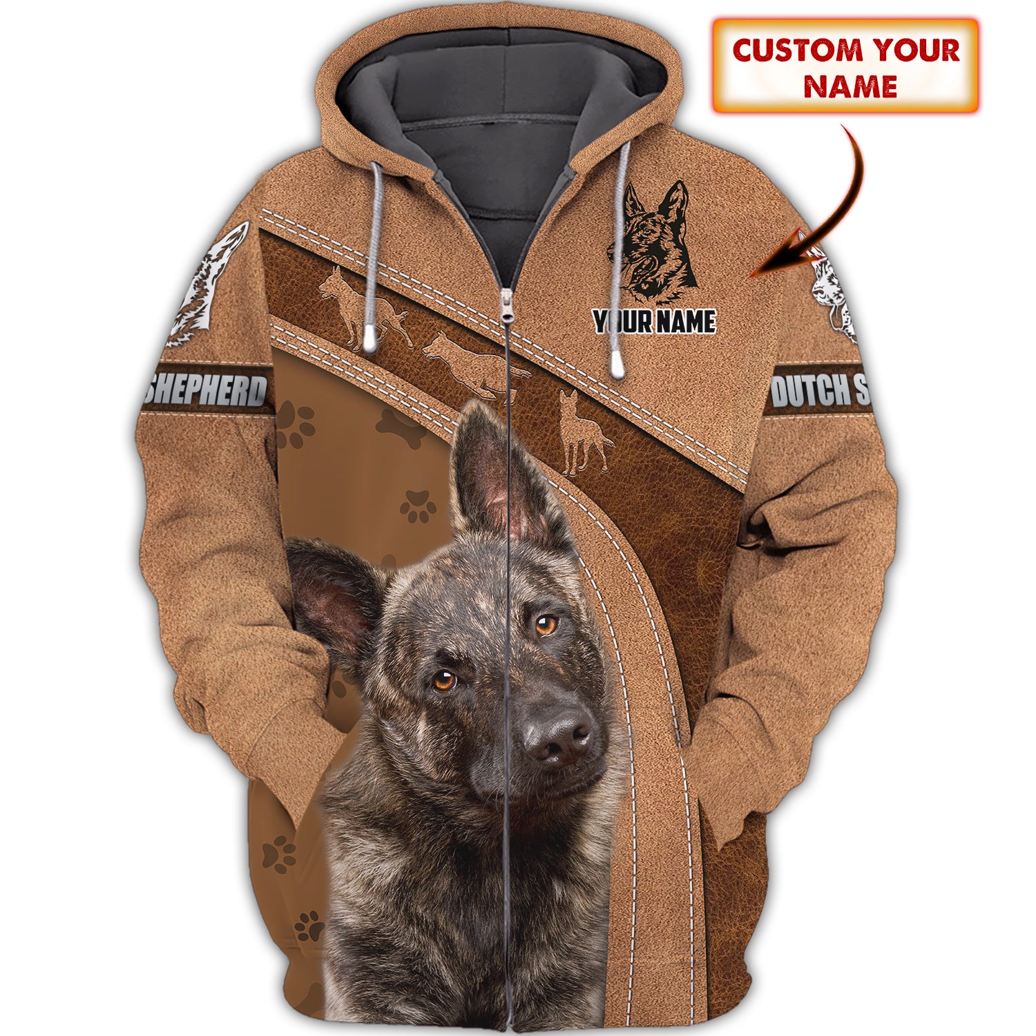 Dutch Shepherd - Personalized Name 3D Zipper hoodie - TAD 179