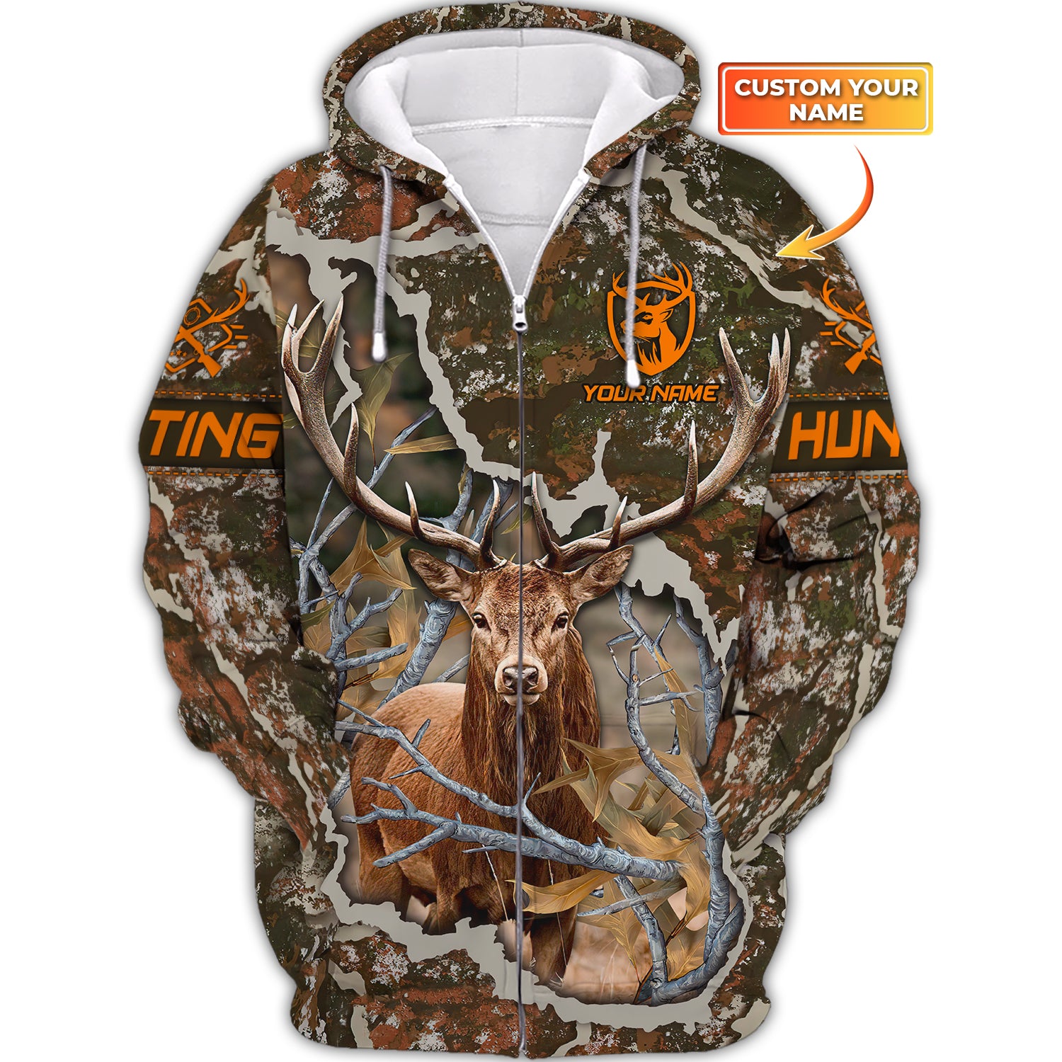 Hunting Personalized Name 3D Zipper Hoodie Deer Hunter Shirt