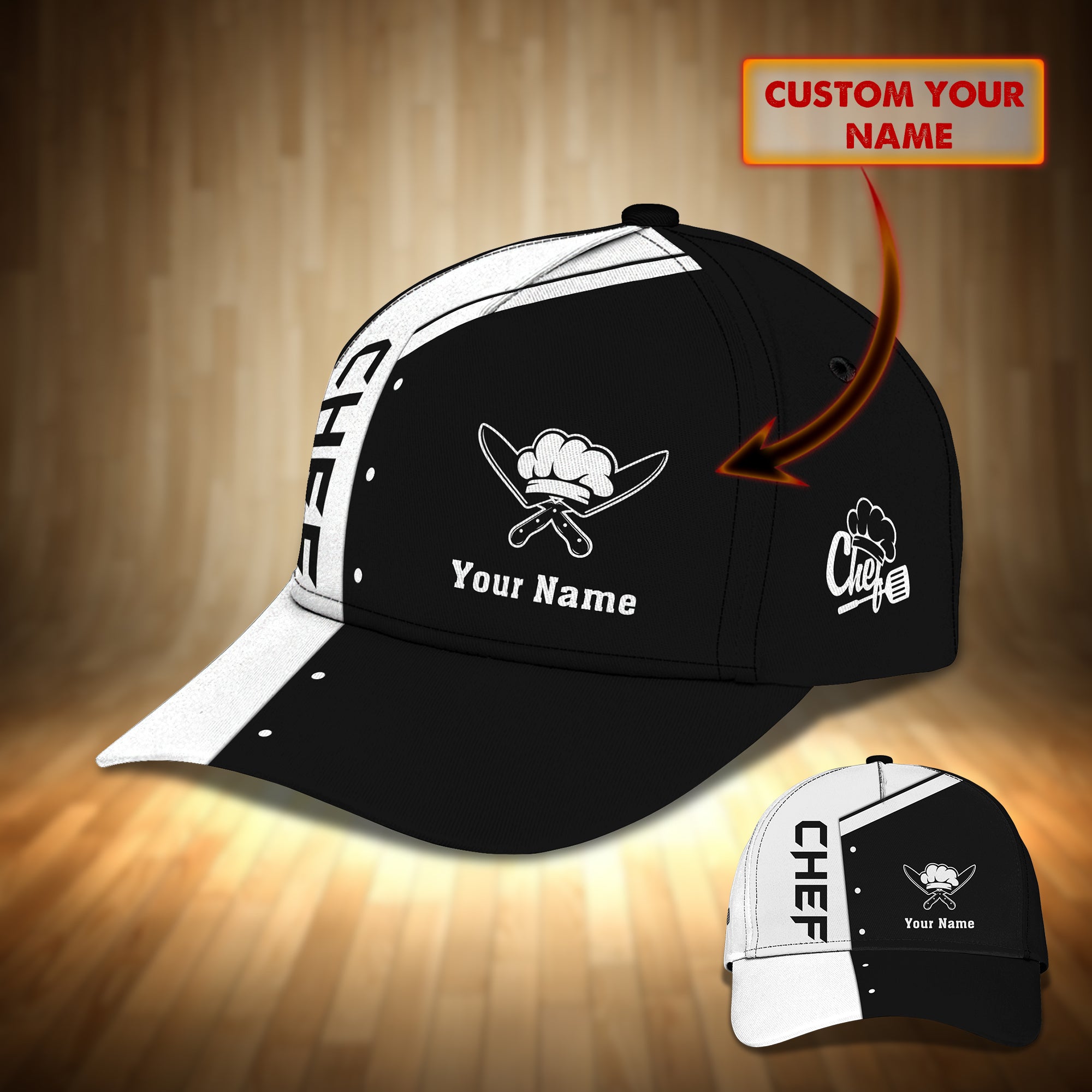 Chef Cook Personalized Name Cap 19 RinC98 Black & White