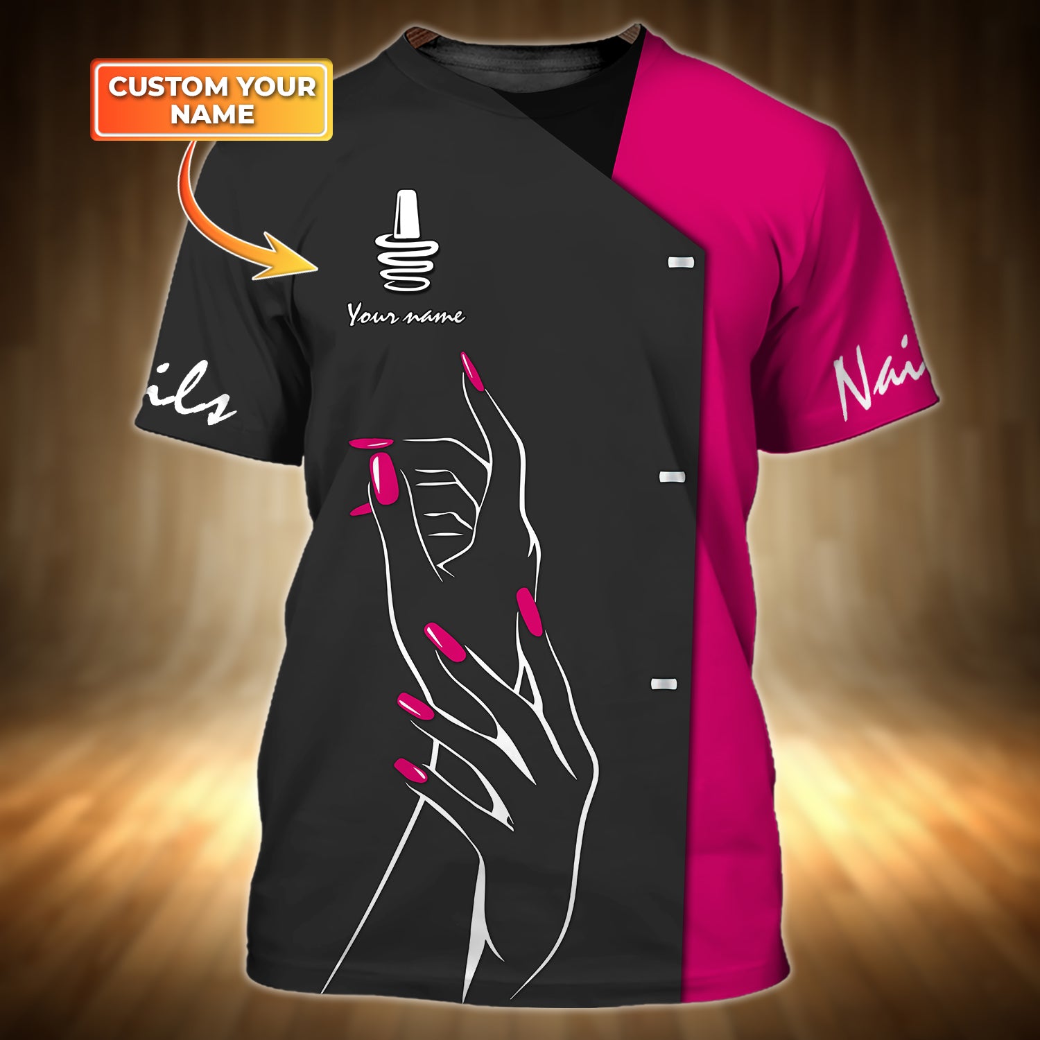 Nail Technician Personalized 3D Tshirt 05.1 Manicurist Gift Custom Name Black & Pink RinC98