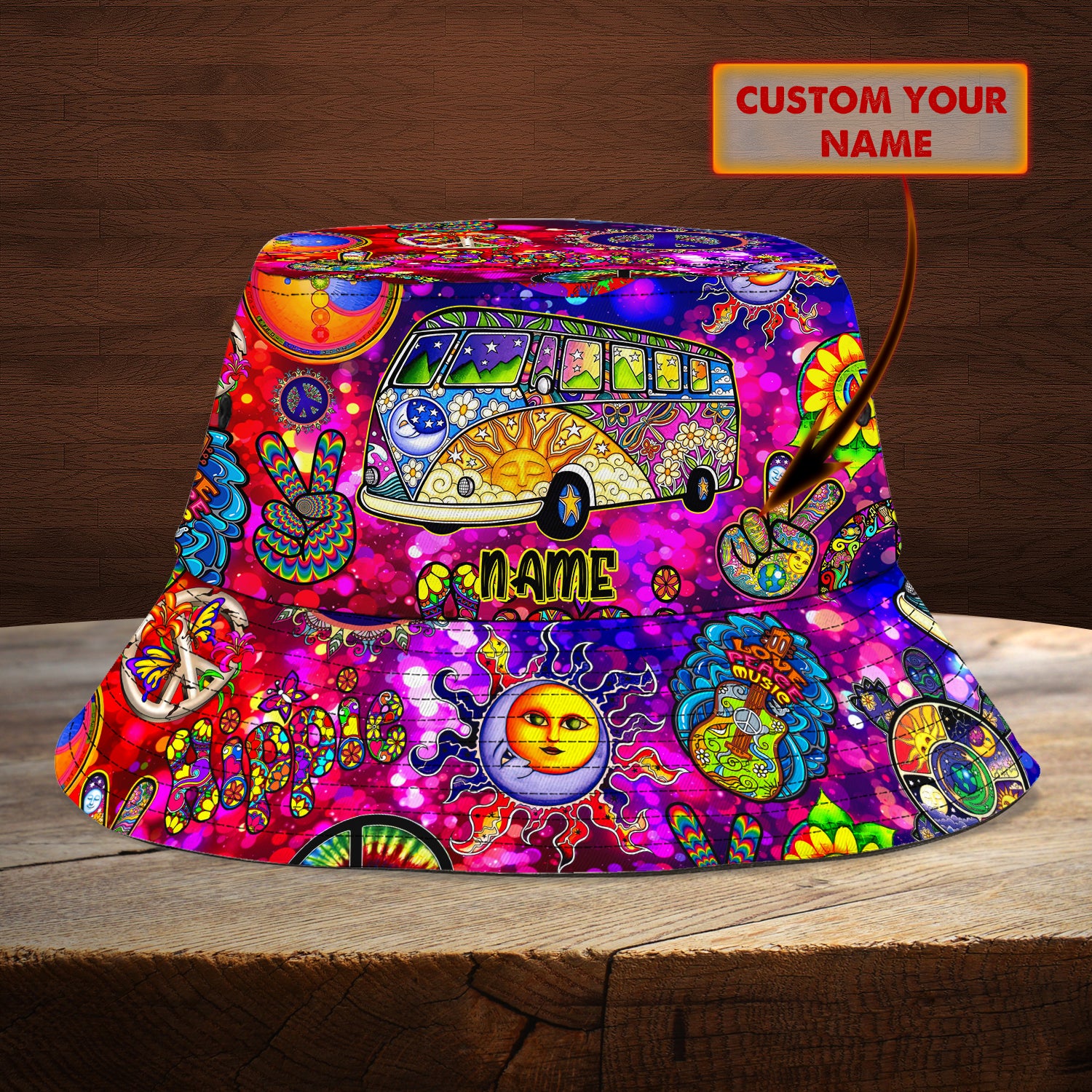 Custom Bucket Hat - V - Hippie Car 2- H9h3-506