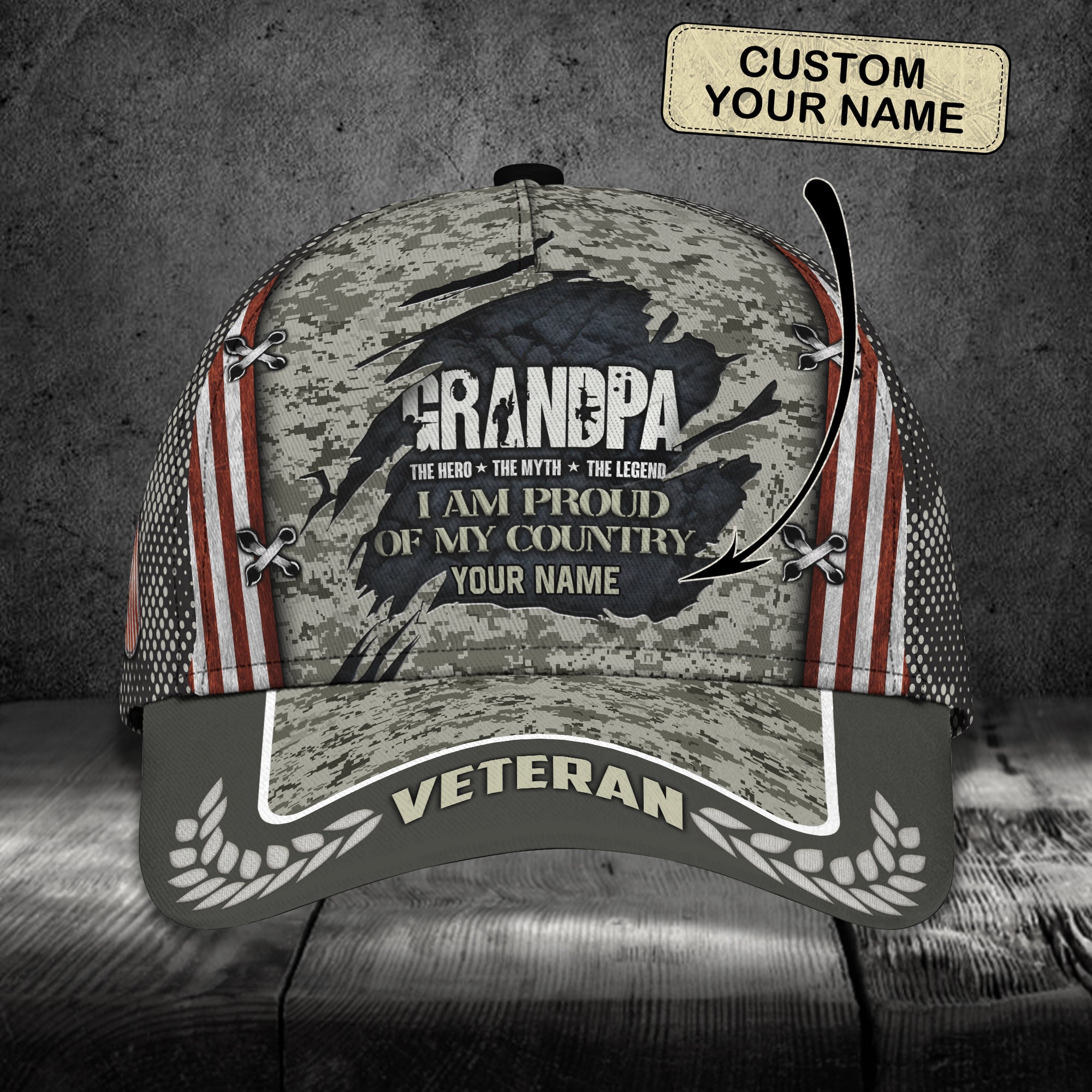 Grandpa Veteran - Loop - Personalized Name Cap - H9h3-496