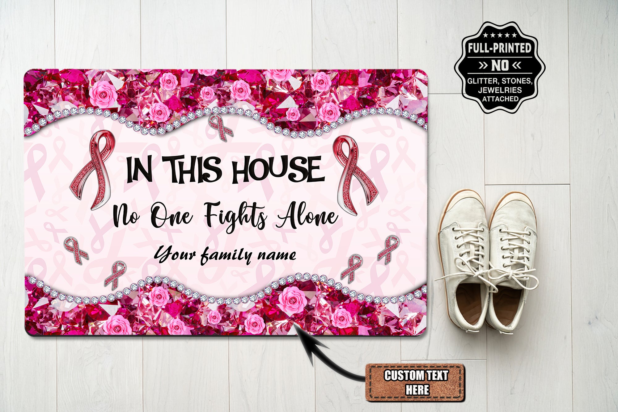 Custom Doormat - In this house-No one fights alone-Breast cancer awareness-htv