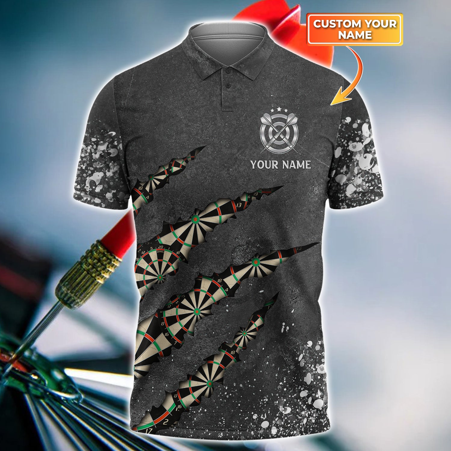 Darts Paint Splash Personalized Name 3D Polo Shirt Tad 298