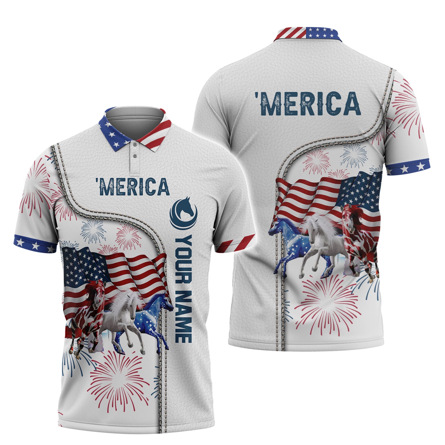 'Merica, Horse, Personalized Name 3D Polo Shirt Hdmt