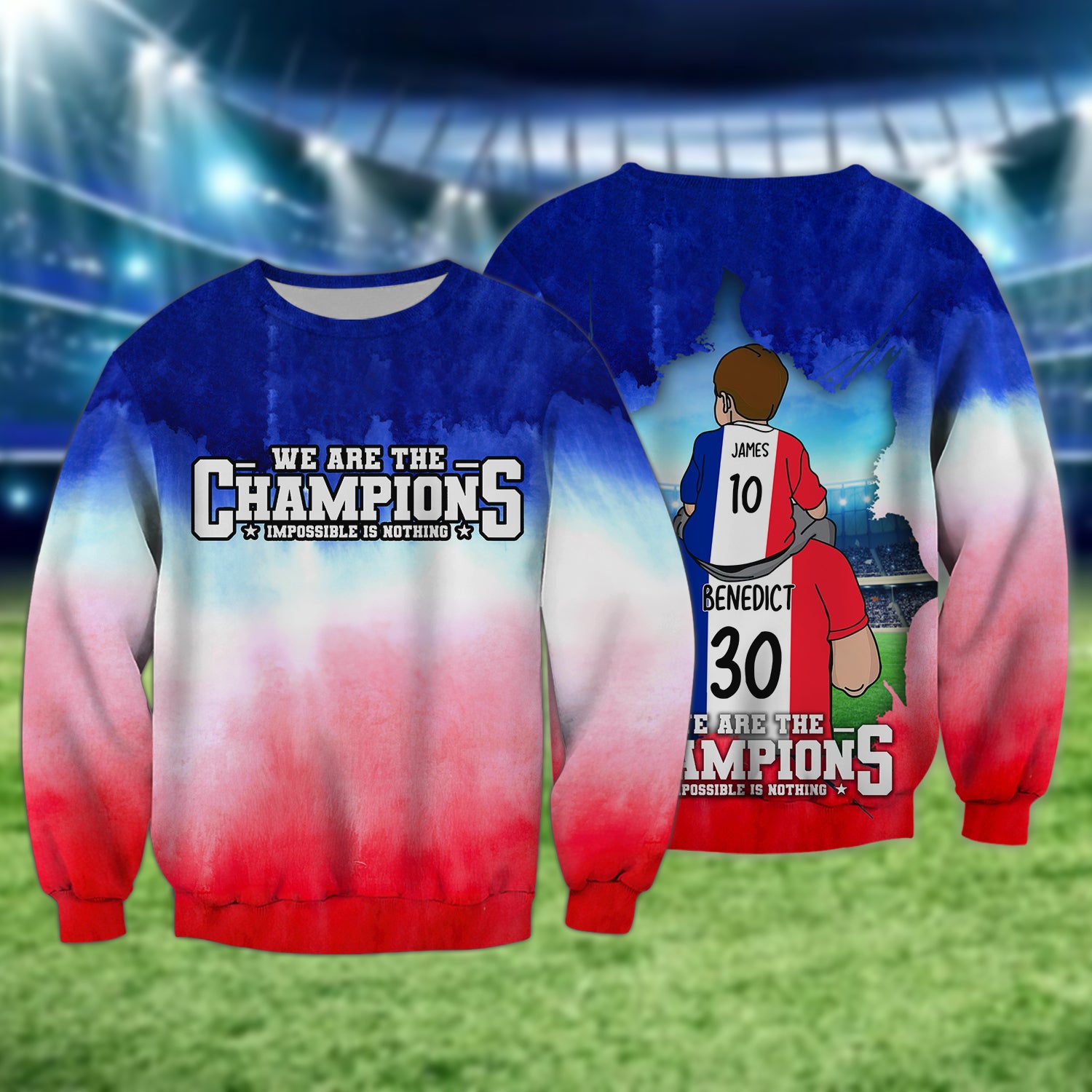 We Are The Champion Tee France Football Fans Son And Dad Graphic Design 3D Printed Tshirt For The Blues Fans Back Custom